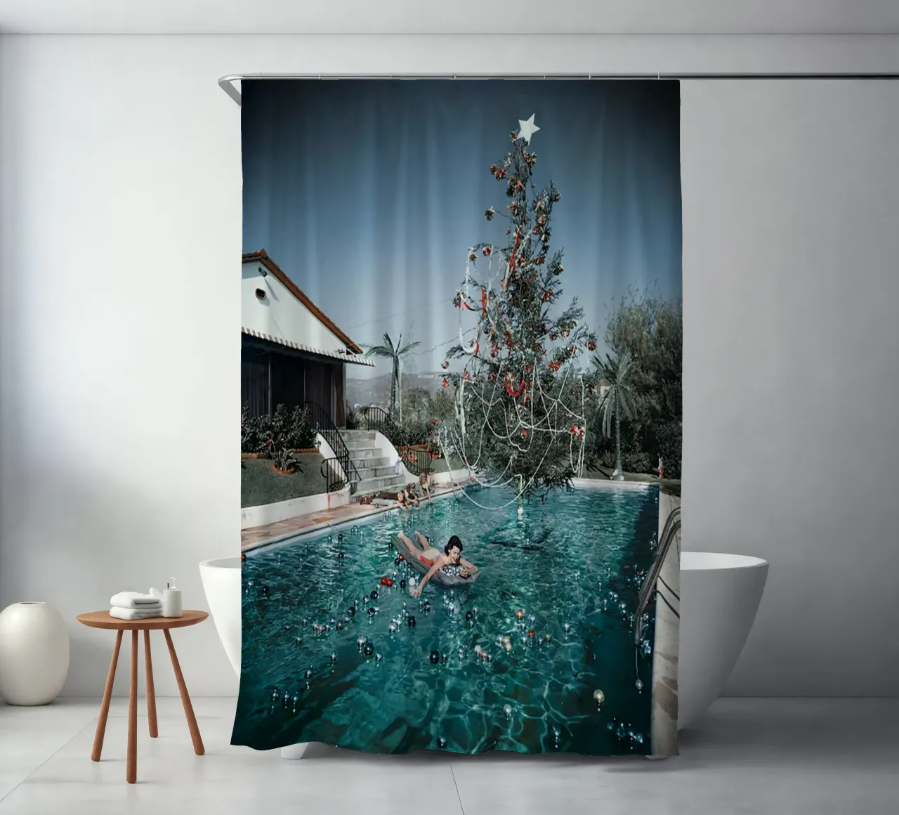 Slim Aarons - Woman Swimming shower curtain by The Poster UK