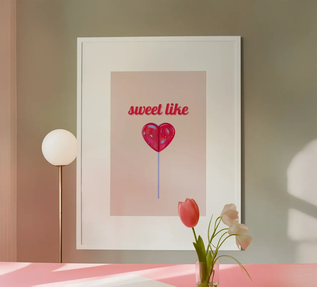 Dulce como un corazón Lollipop Pop Art Print poster con marco de madera de homdeco