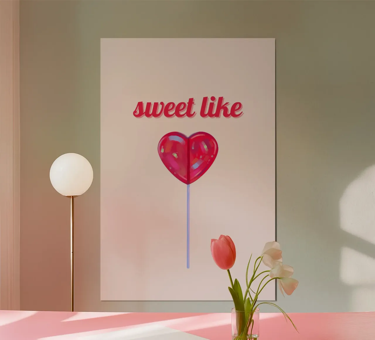 Dulce como un corazón Lollipop Pop Art Print poster con marco de madera de homdeco