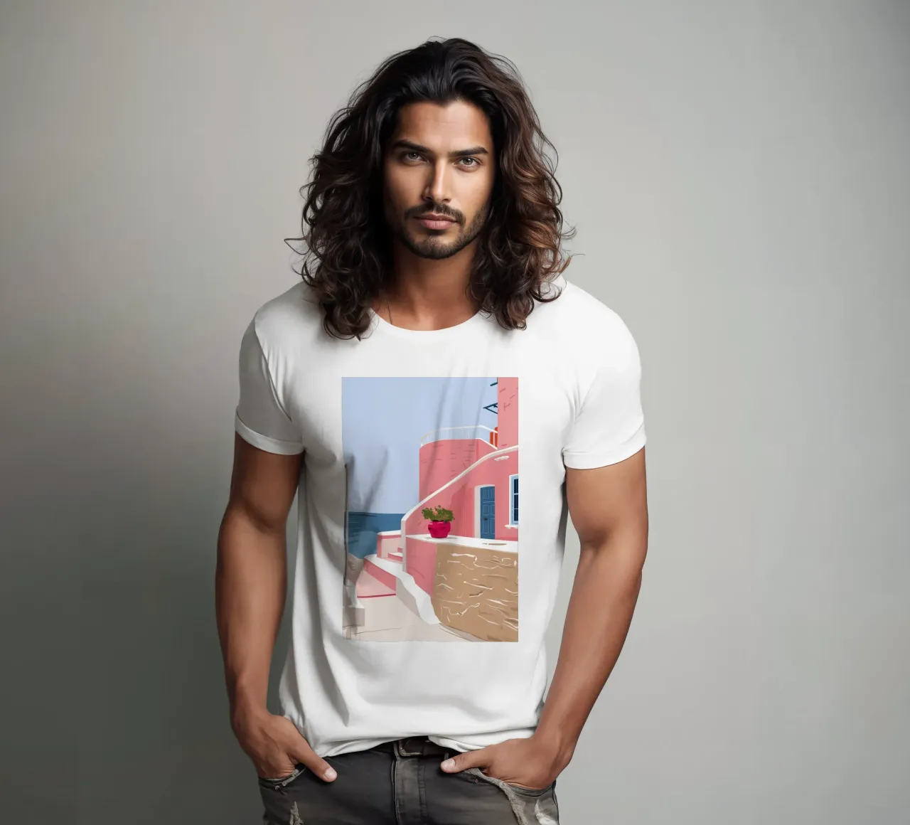Aegean Stairway to Sea t-shirt by Thistle Bloom