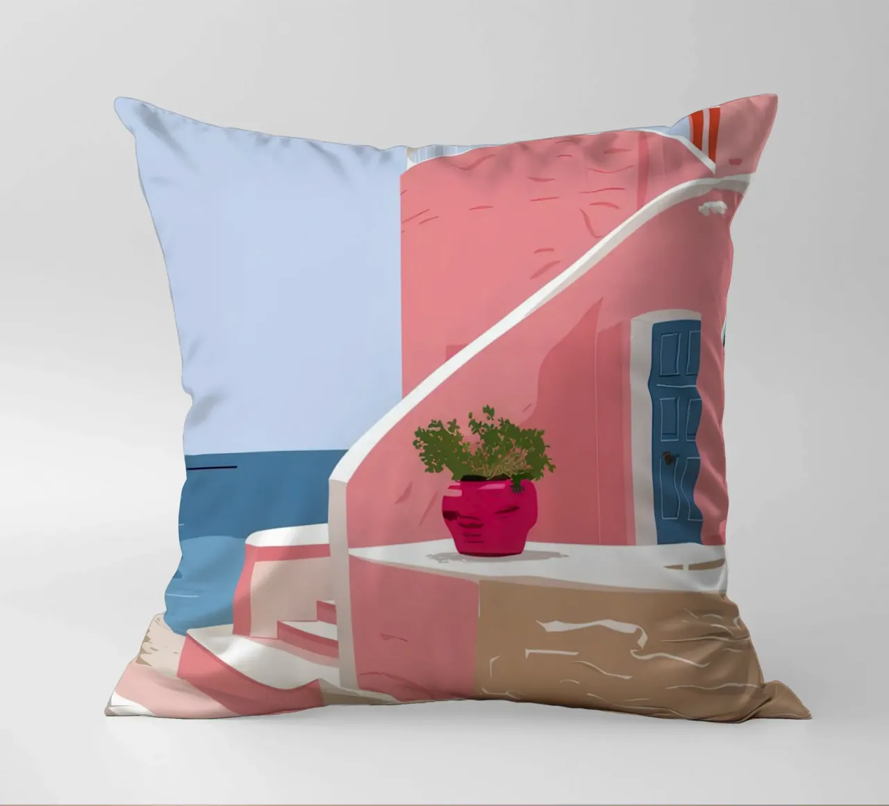 Aegean Stairway to Sea decorative cushion by Thistle Bloom