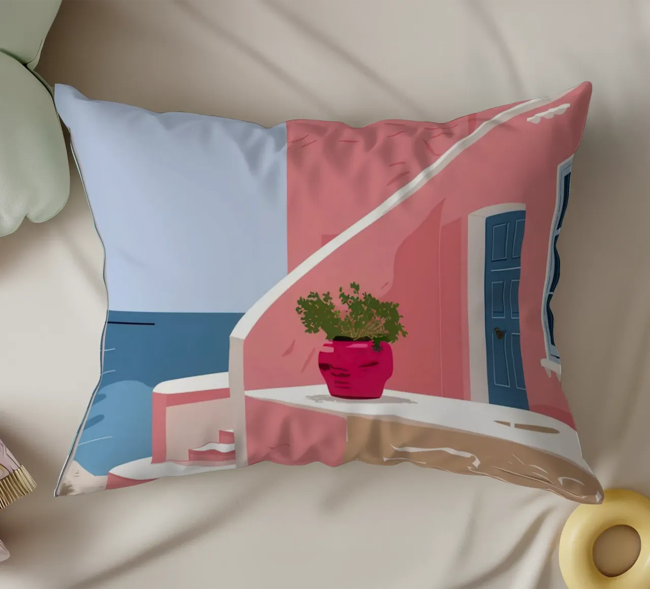 Aegean Stairway to Sea decorative cushion by Thistle Bloom