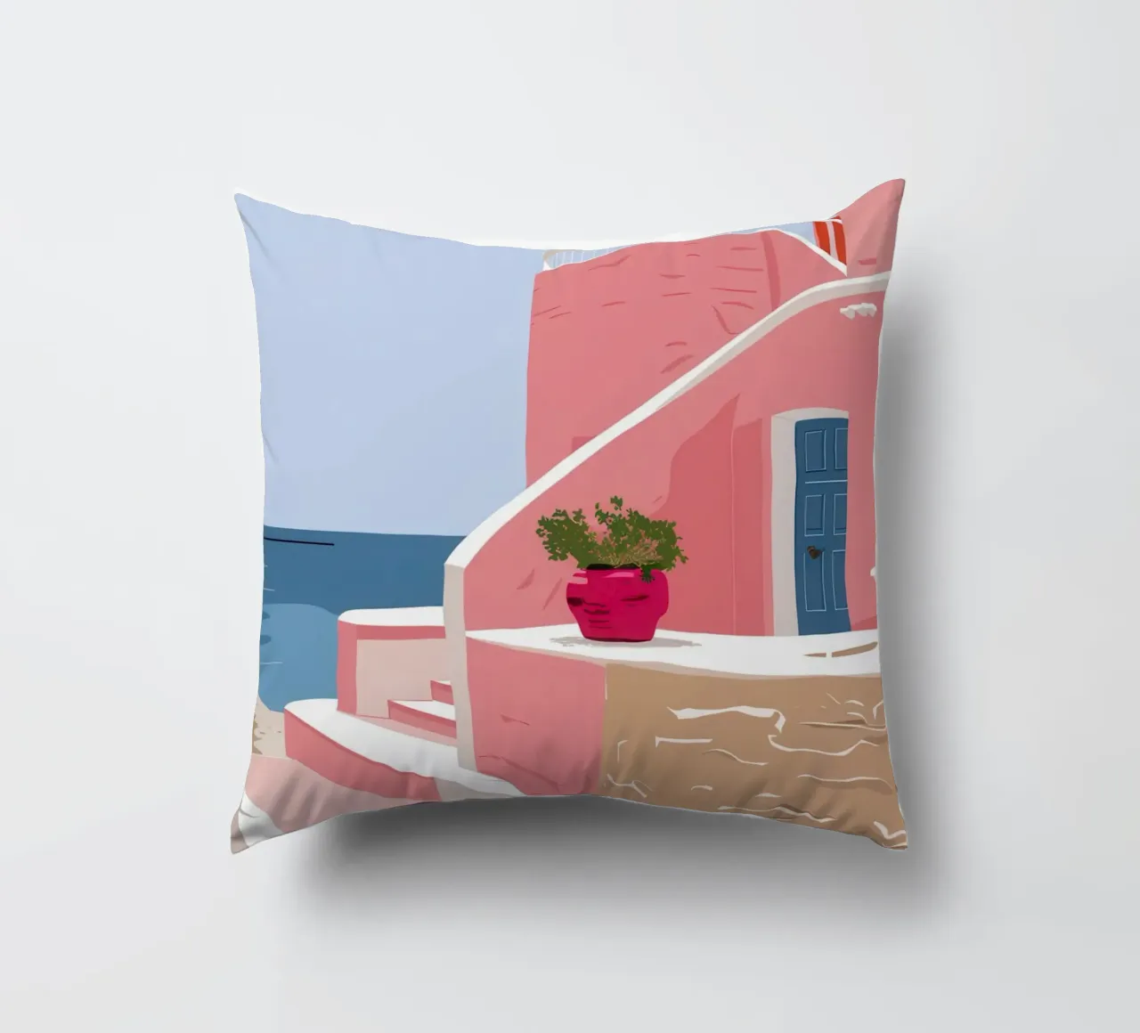 Aegean Stairway to Sea decorative cushion by Thistle Bloom