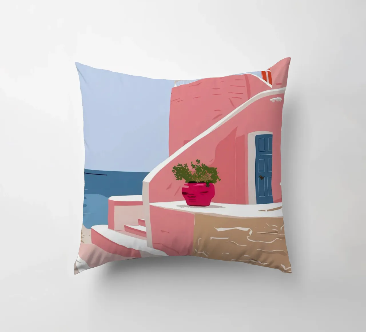 Aegean Stairway to Sea decorative cushion by Thistle Bloom