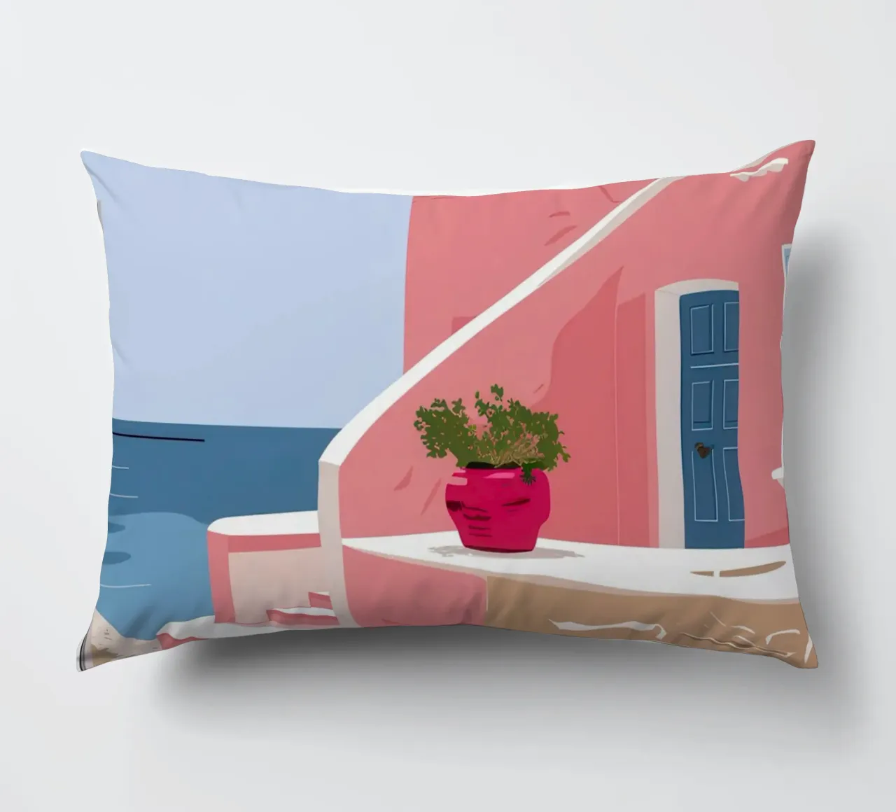 Aegean Stairway to Sea decorative cushion by Thistle Bloom