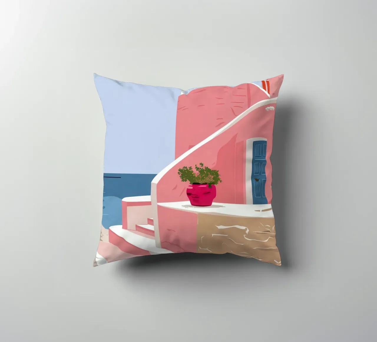 Aegean Stairway to Sea decorative cushion by Thistle Bloom