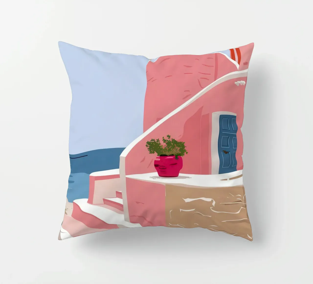 Aegean Stairway to Sea decorative cushion by Thistle Bloom