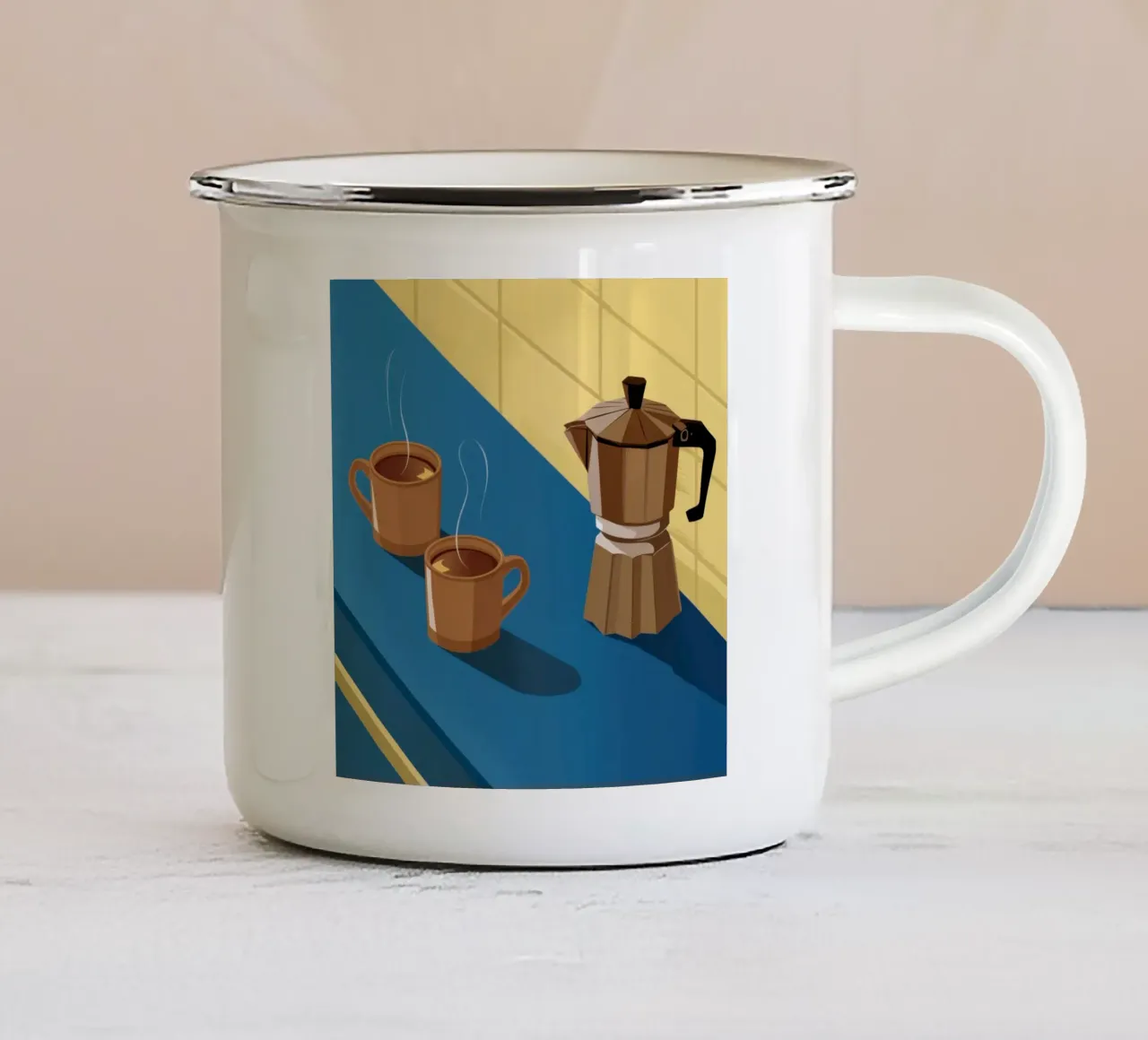 Momento del caffè mattutino tazza in smalto da Obs Canvas