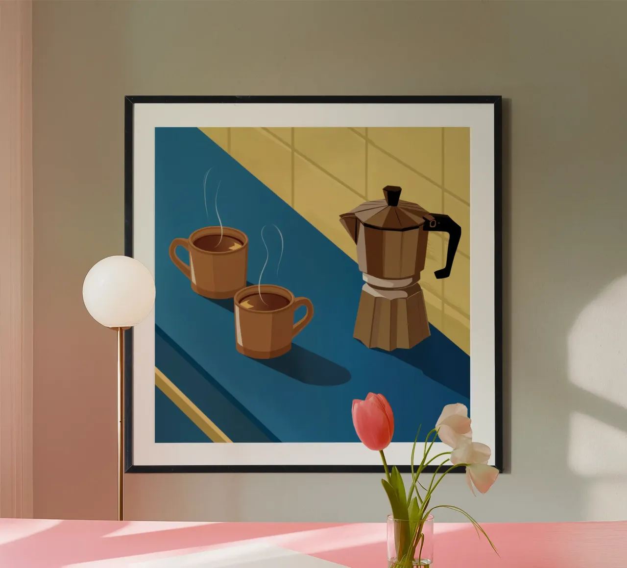 Momento del caffè mattutino poster con telaio in plastica da Obs Canvas