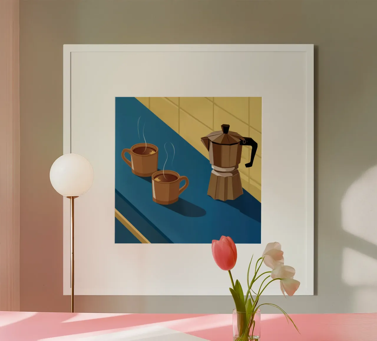 Momento del caffè mattutino poster con telaio in plastica da Obs Canvas