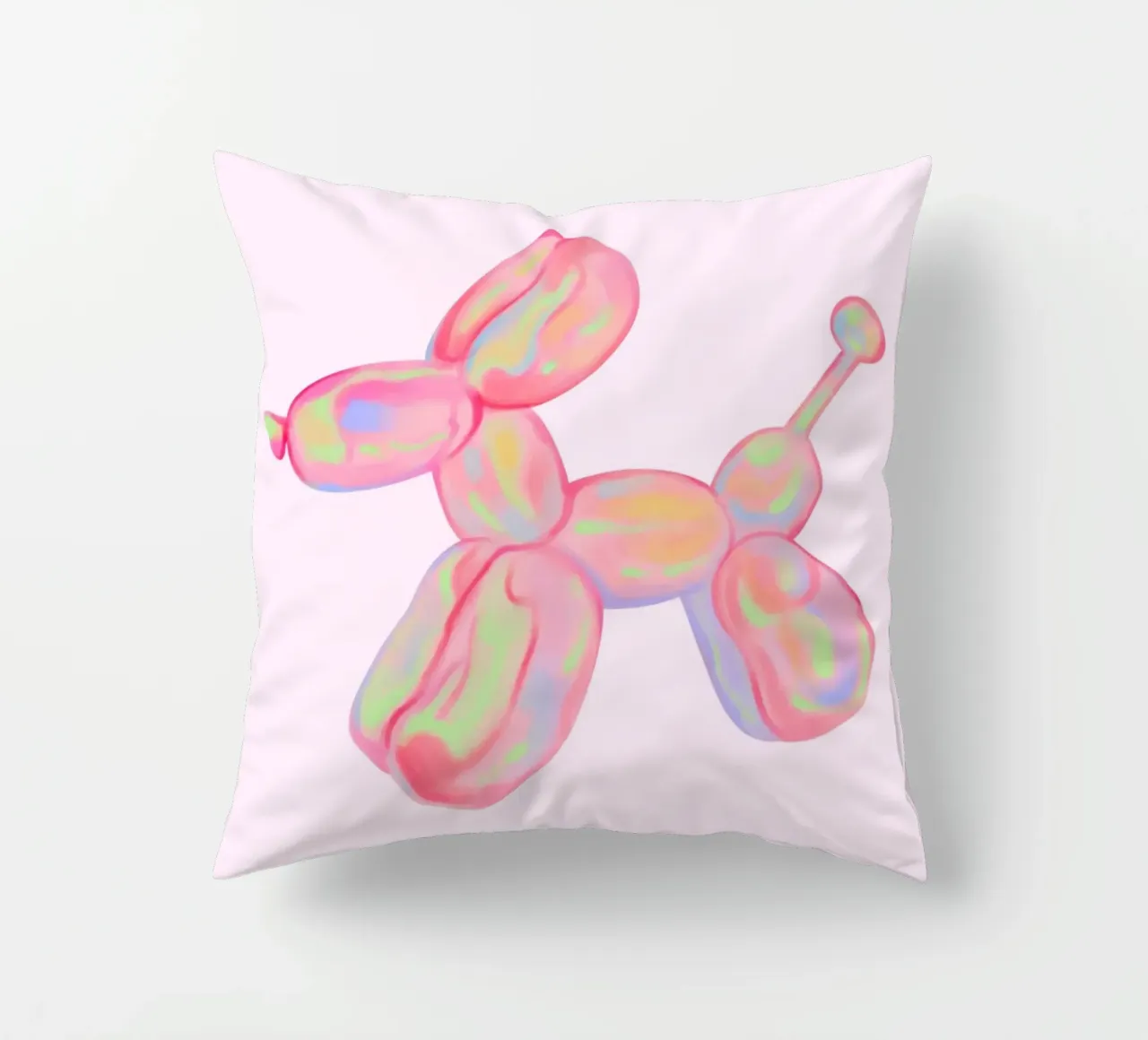 Stampa pop art del cane con palloncino rosa iridescente cuscino da homdeco
