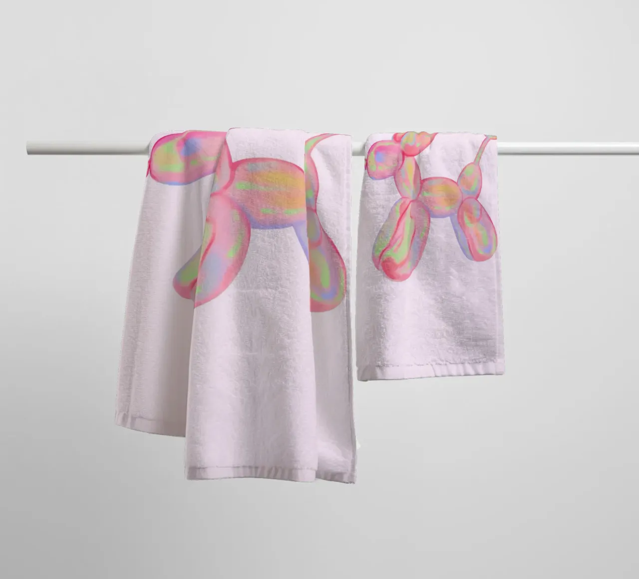 Stampa pop art del cane con palloncino rosa iridescente asciugamano da bagno da homdeco