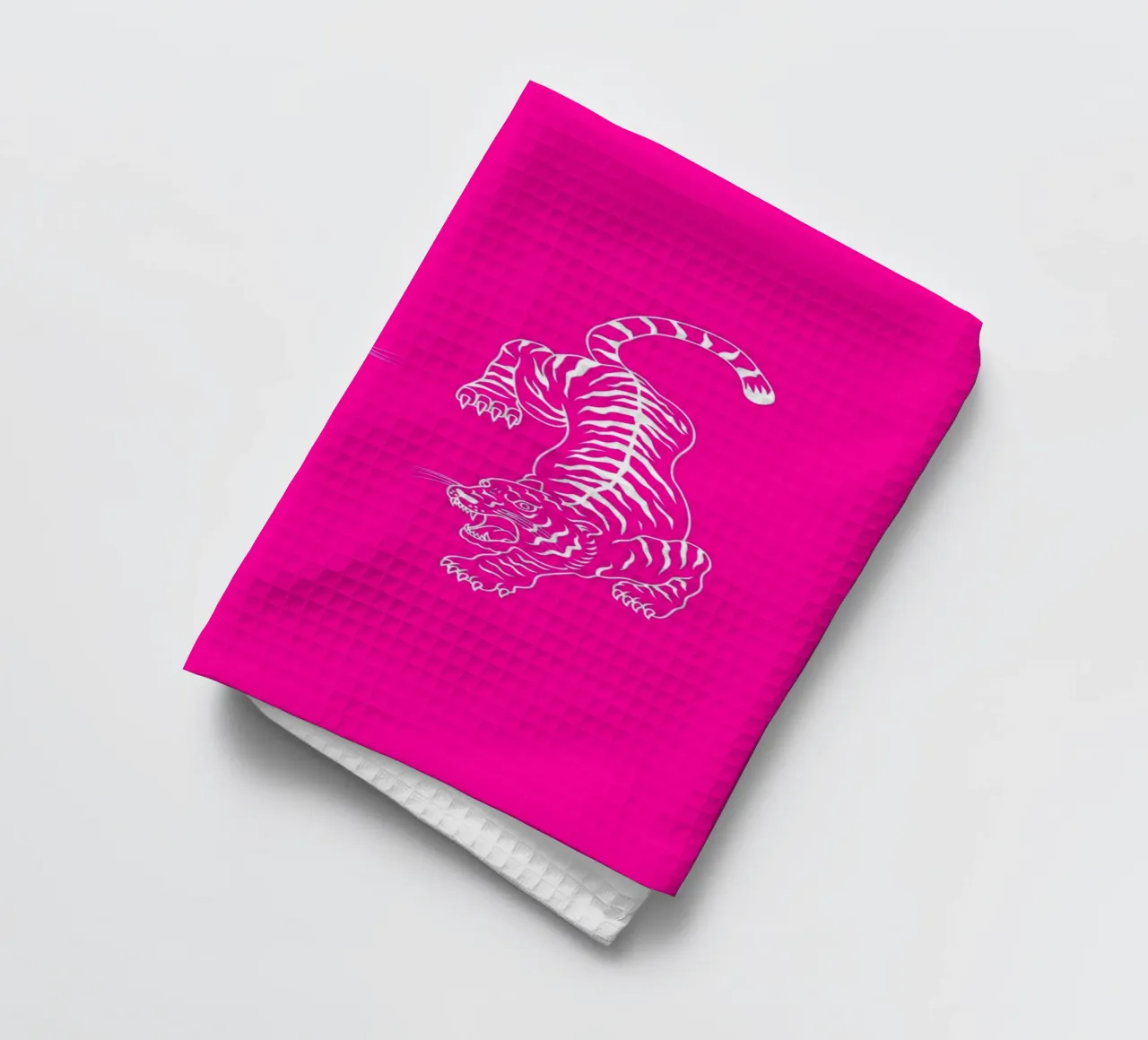 White Outline Tigers Hot Pink Pop Art Print tea towel by homdeco
