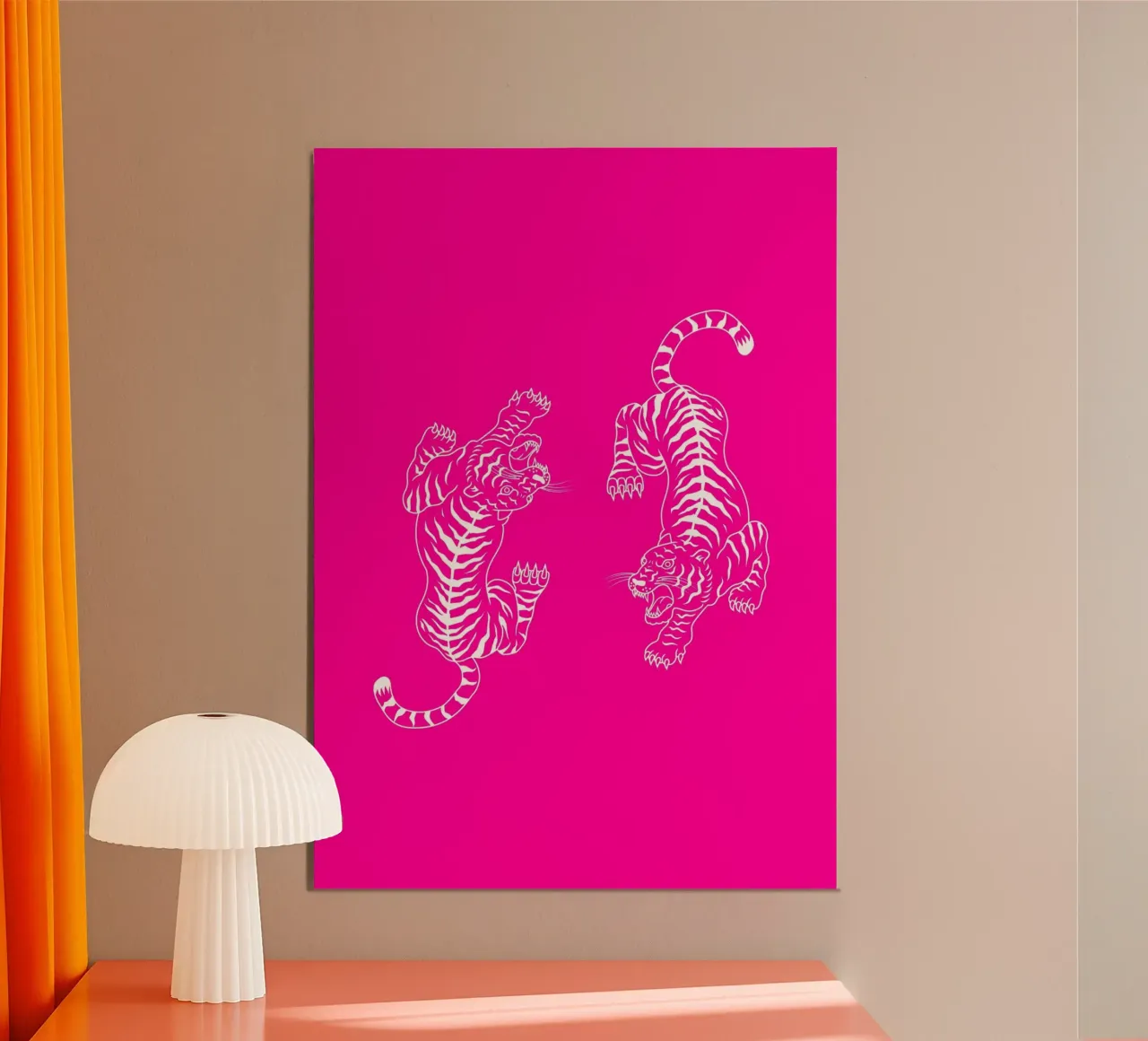 Tigres blancs en ligne de contour Impression pop art rose vif poster de homdeco