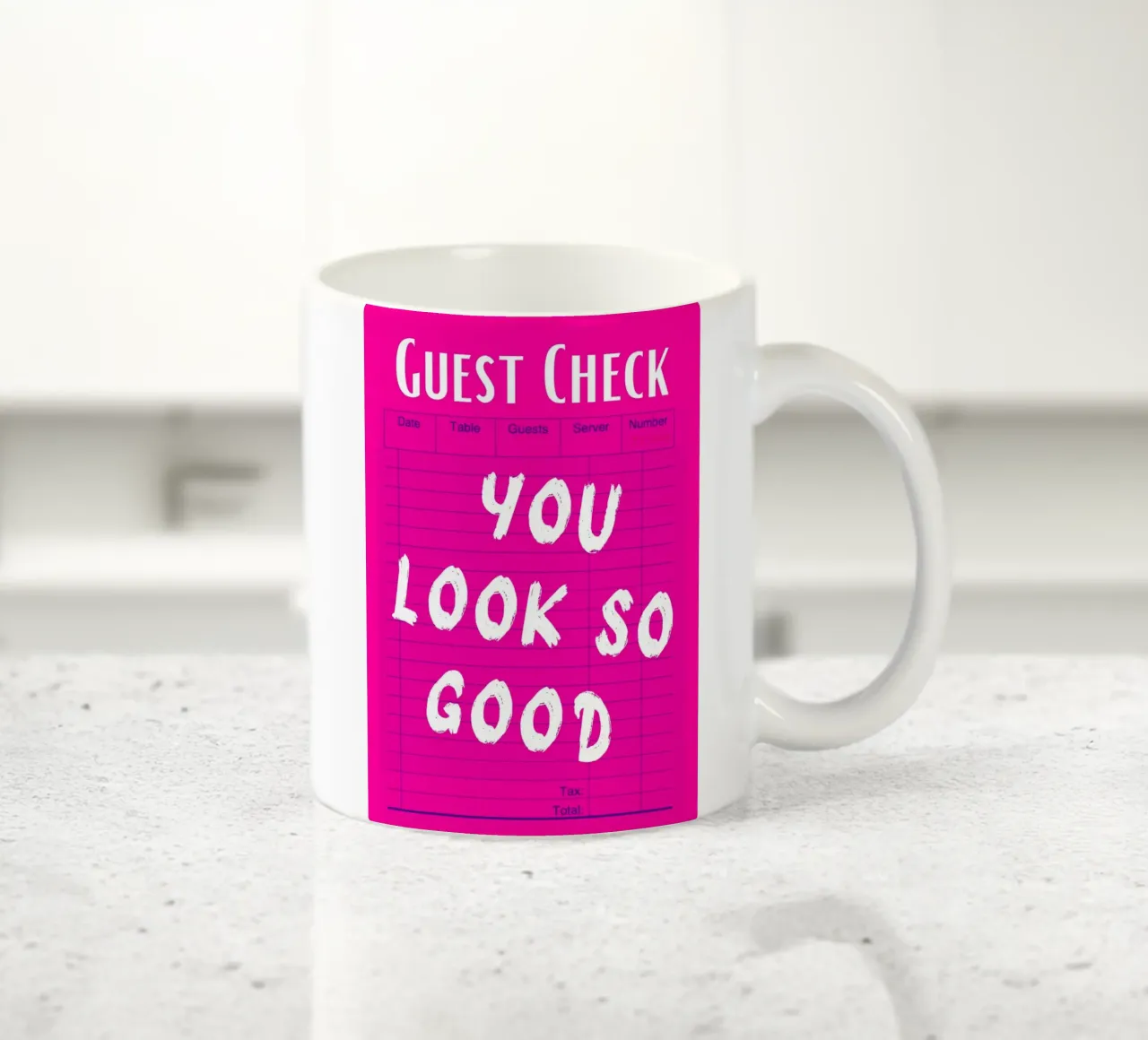 "You Look So Good" Gast Check Roze Print keramische mok van homdeco