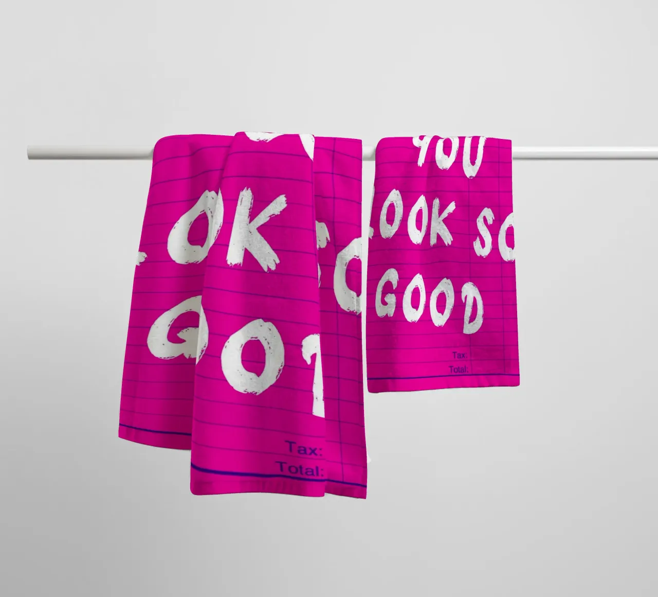 "You Look So Good" Guest Check Pink Print towel by homdeco