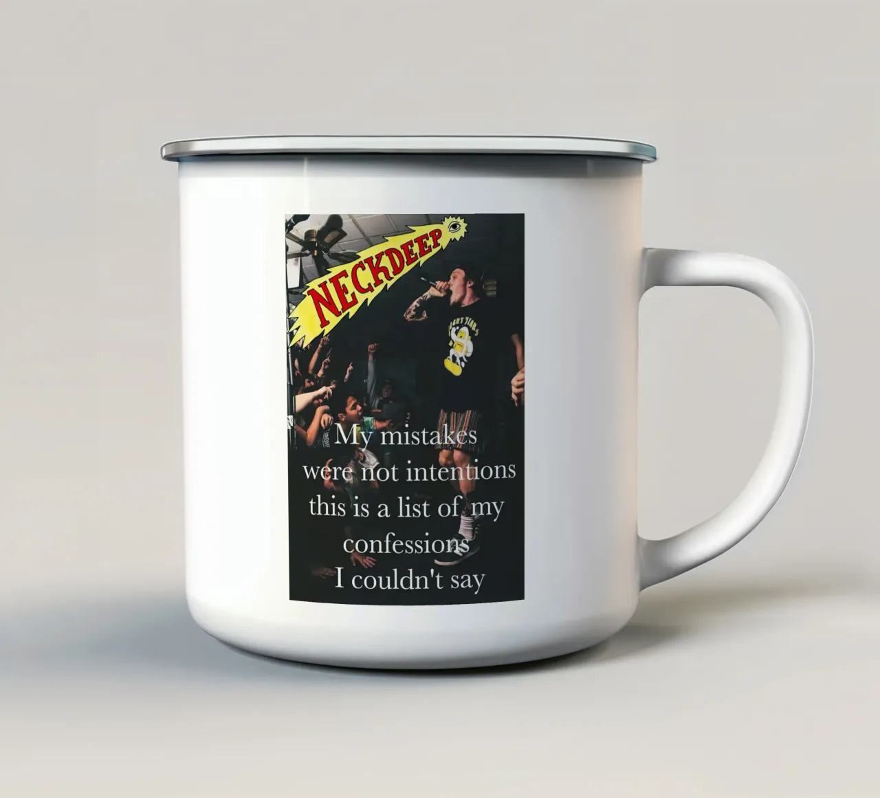 Neck Deep tazza in smalto da Musadad Shop