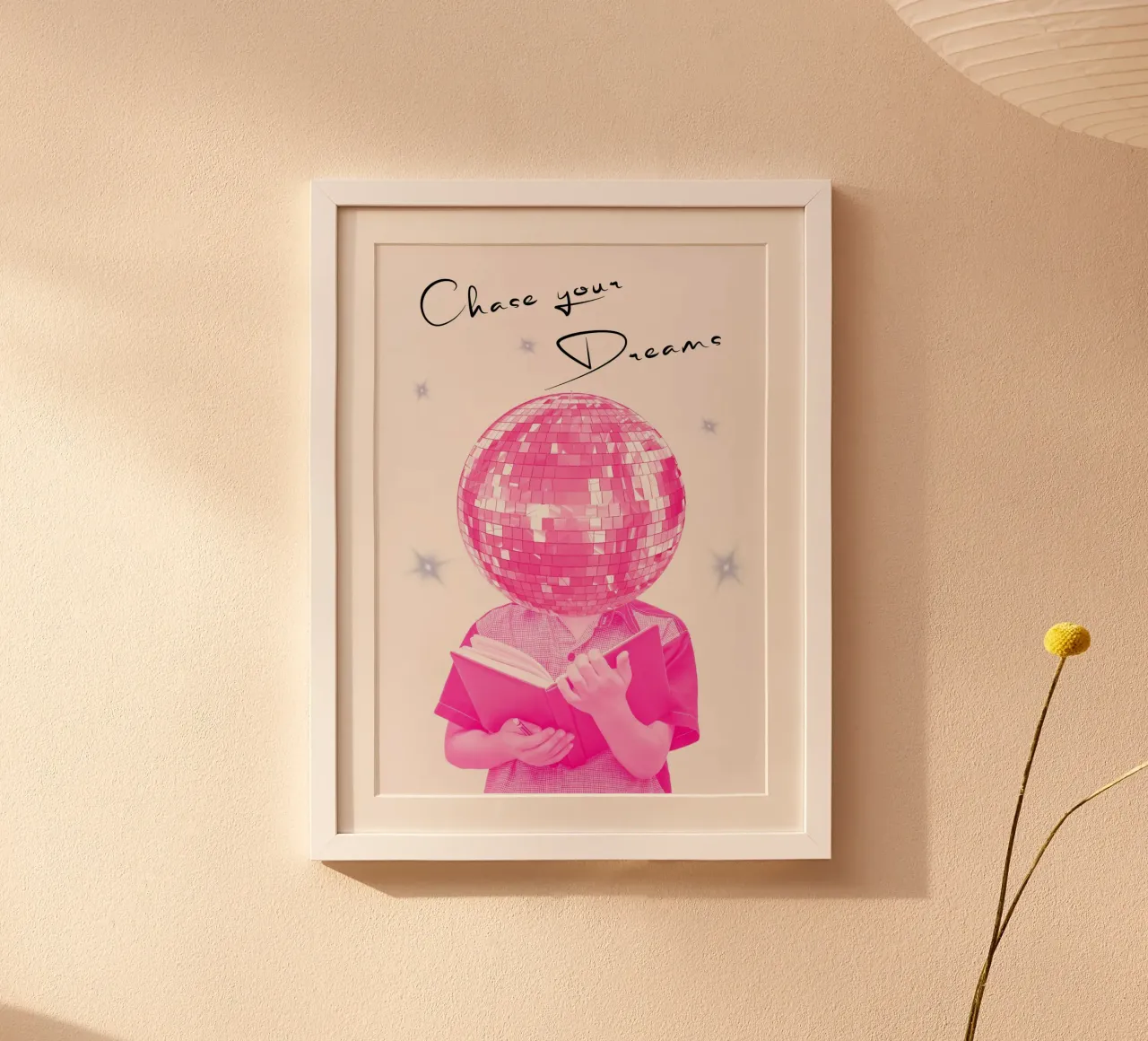 Stampa d'arte "Insegui i tuoi sogni" Palla da discoteca rosa poster da homdeco