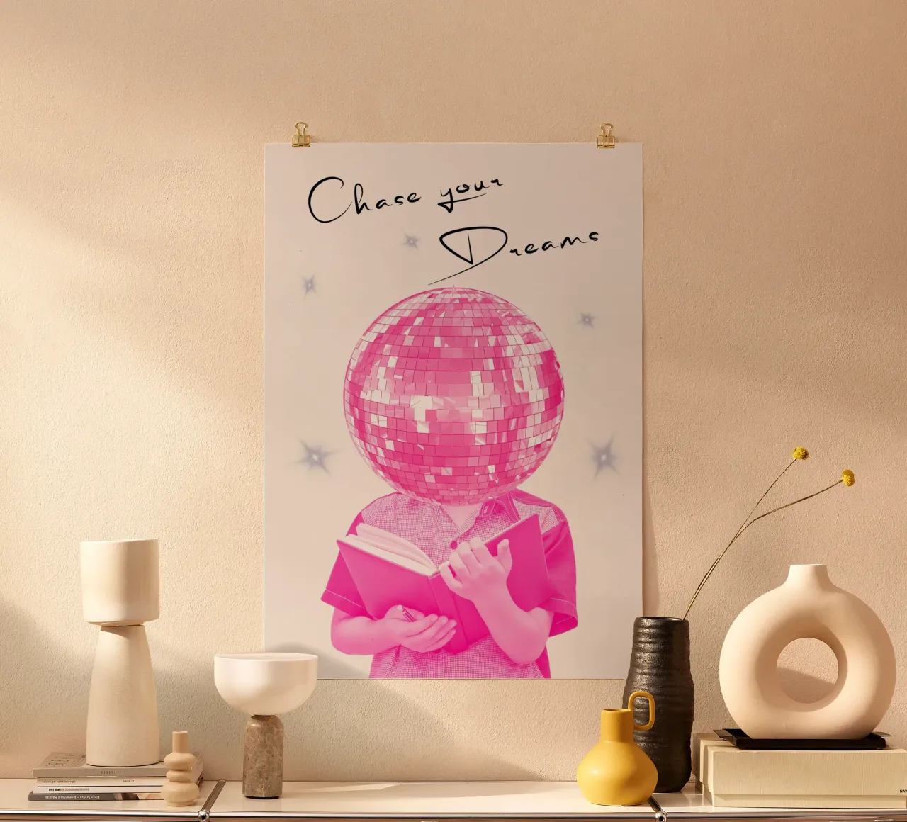 Stampa d'arte "Insegui i tuoi sogni" Palla da discoteca rosa poster da homdeco