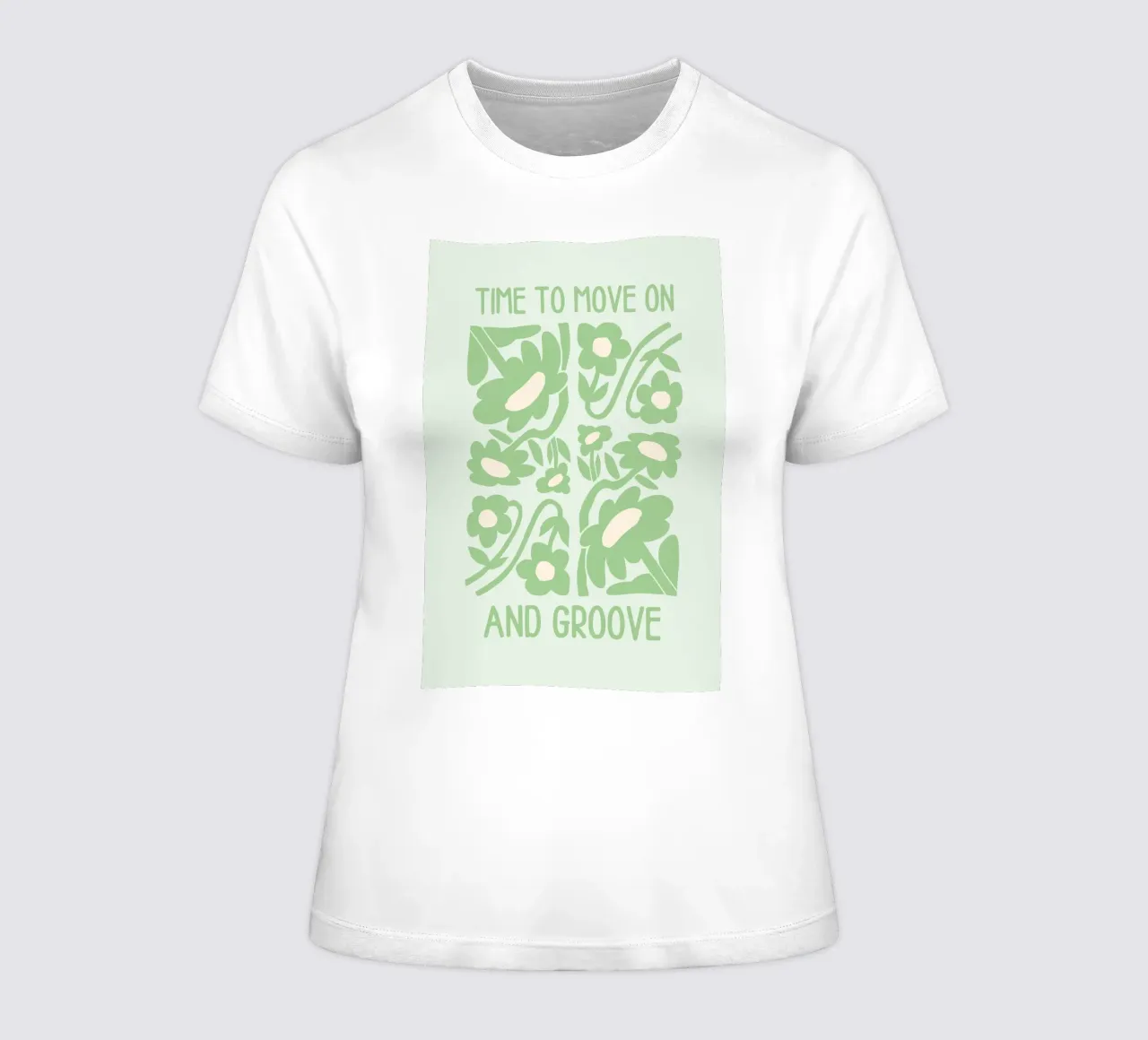 Arte floreale groovy "Time to Move On and Groove" (Tempo di andare avanti e di muoversi) t-shirt da donna da homdeco