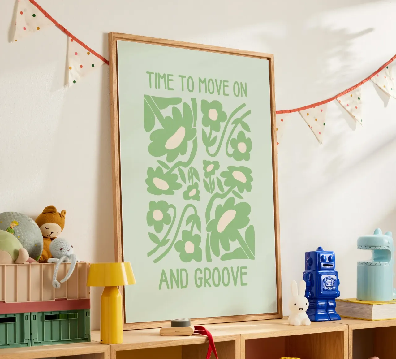 Arte floreale groovy "Time to Move On and Groove" (Tempo di andare avanti e di muoversi) plexiglass da homdeco