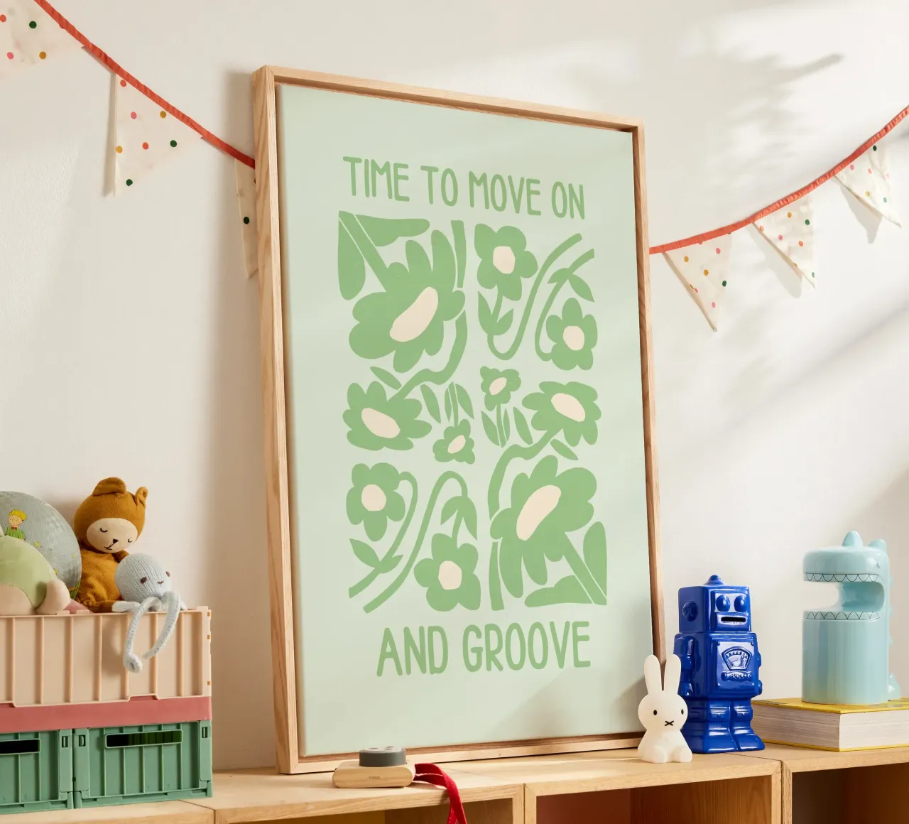 Arte floreale groovy "Time to Move On and Groove" (Tempo di andare avanti e di muoversi) tela da homdeco