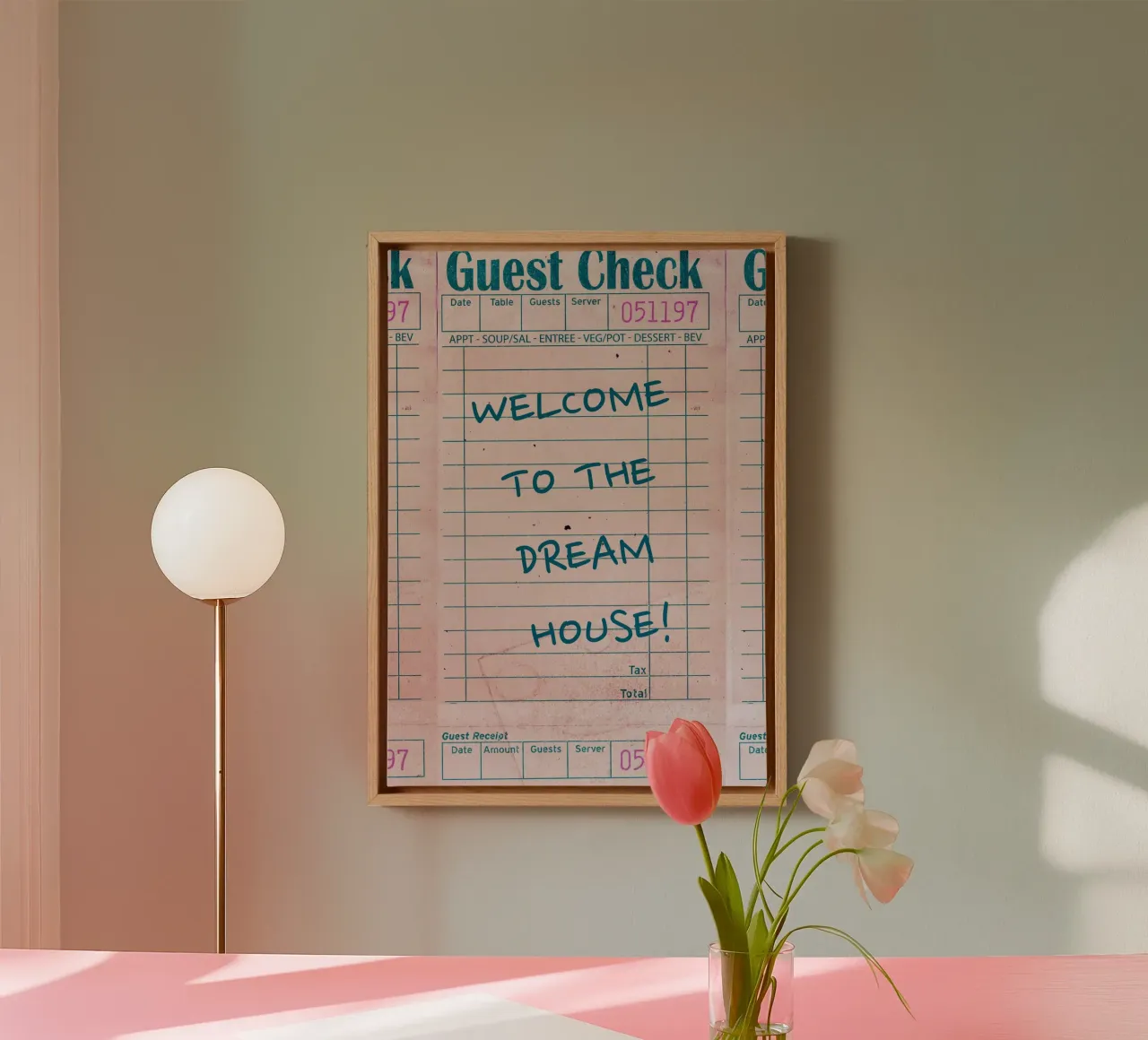 "Welkom in het droomhuis!" Guest Check Kunstdruk canvas met Baklijst van homdeco