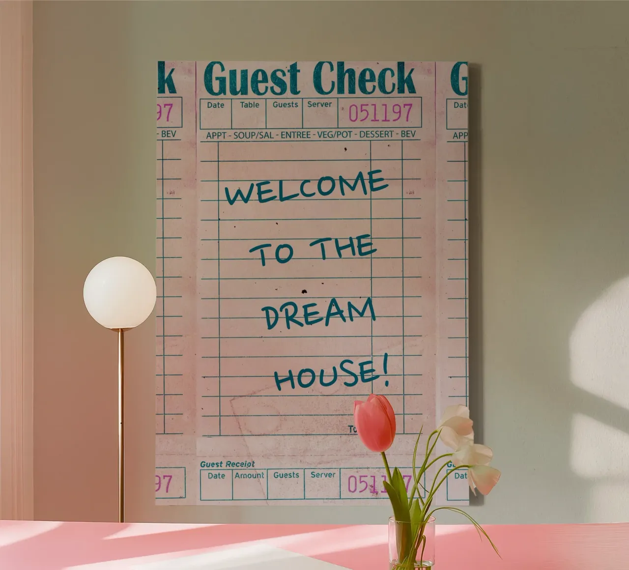 "Welkom in het droomhuis!" Guest Check Kunstdruk canvas met Baklijst van homdeco