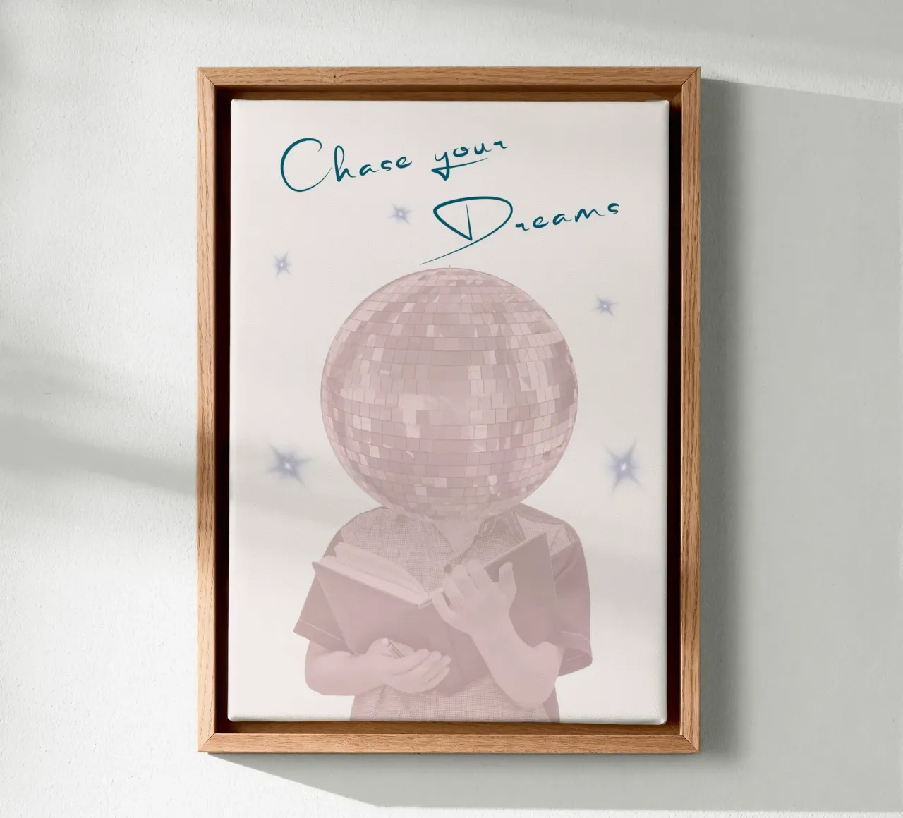 "Pastel Disco Bal Kunstdruk "Ga je dromen achterna canvas met Baklijst van homdeco