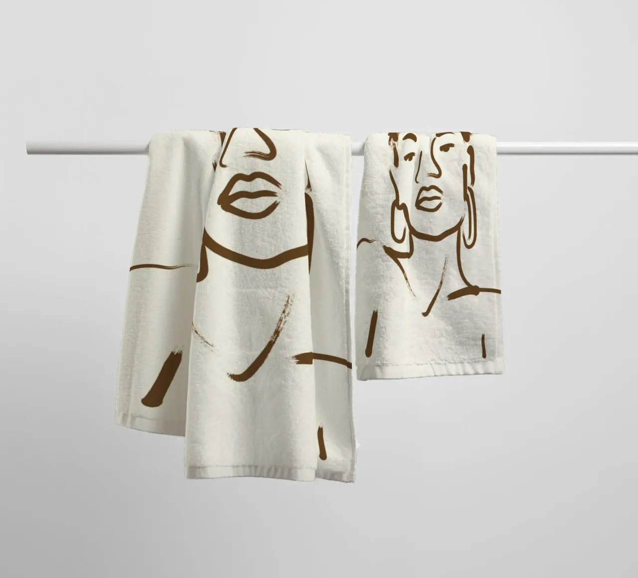 Portrait au trait d'une femme avec des boucles d'oreilles serviette de bain de vintagepod
