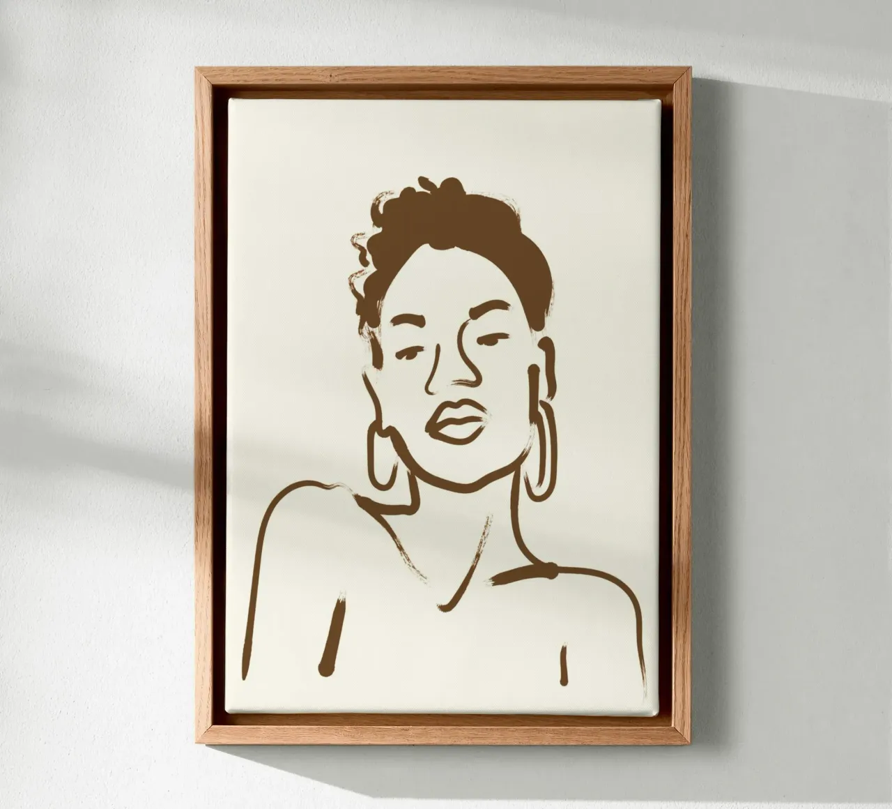 Portrait au trait d'une femme avec des boucles d'oreilles toile avec Caisse américaine de vintagepod