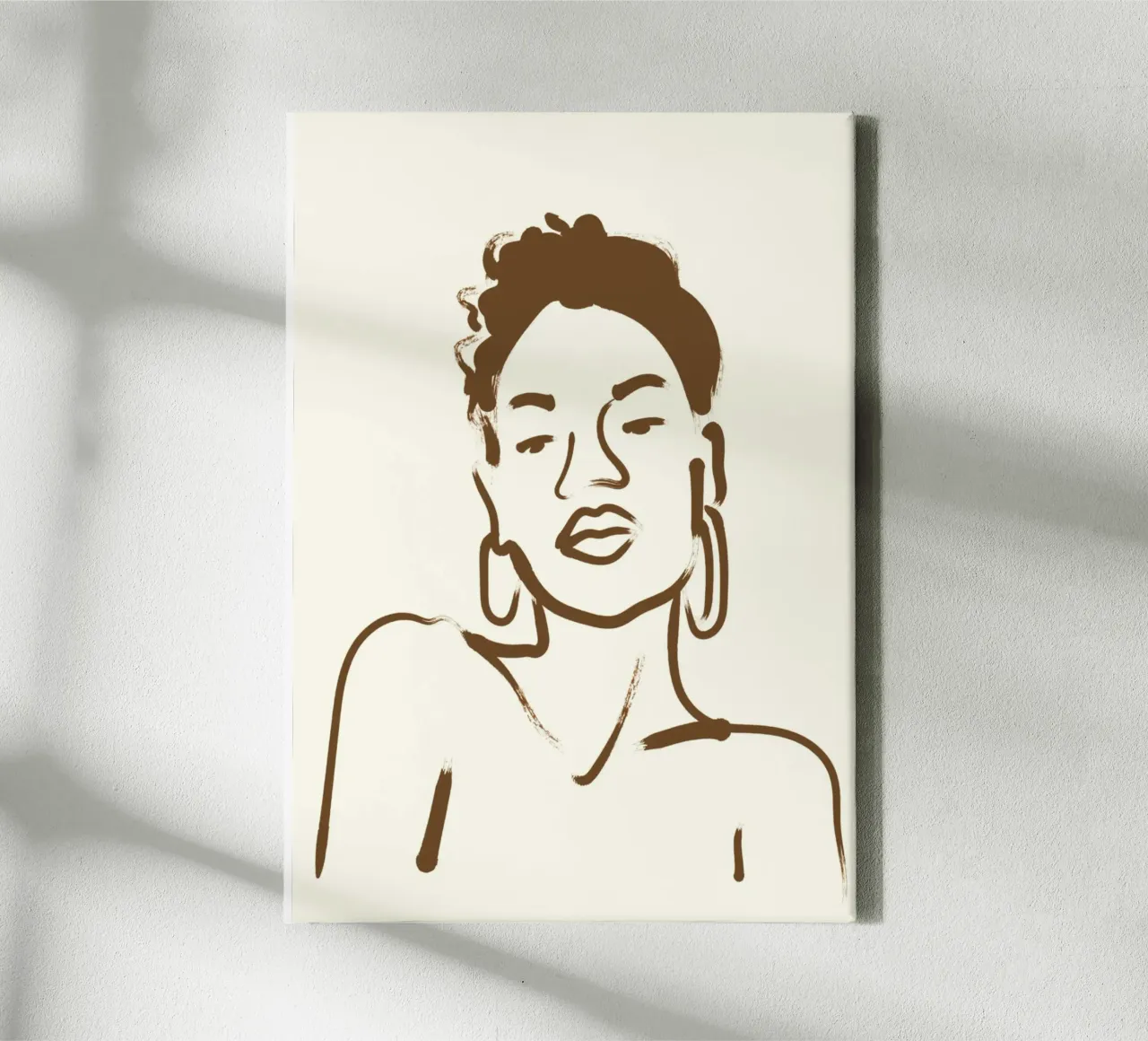 Portrait au trait d'une femme avec des boucles d'oreilles toile avec Caisse américaine de vintagepod