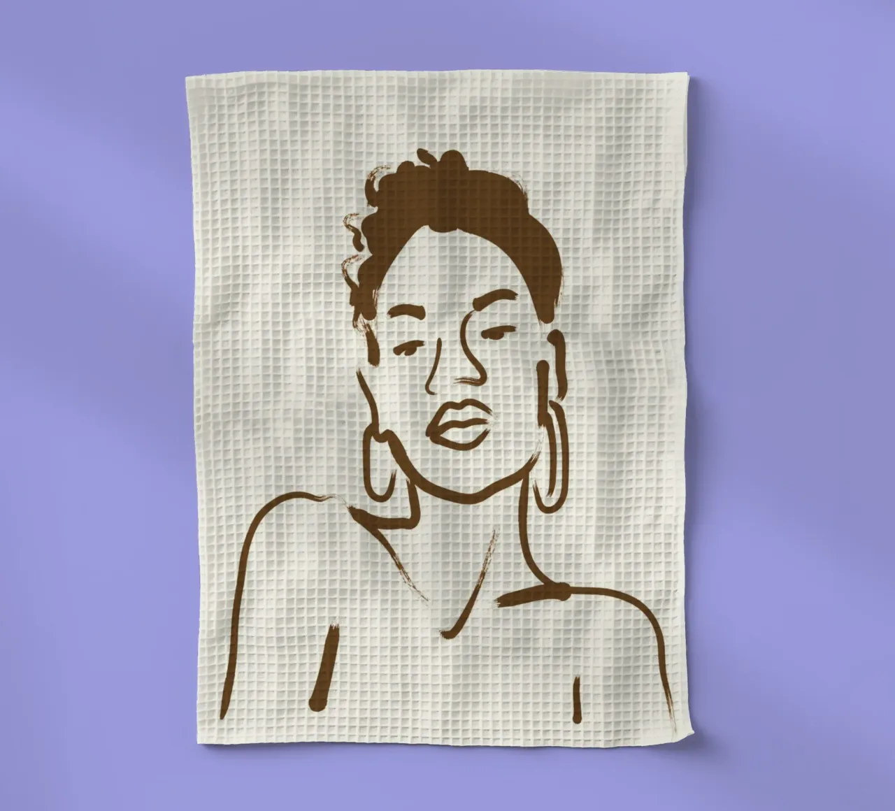 Portrait au trait d'une femme avec des boucles d'oreilles torchon de vintagepod