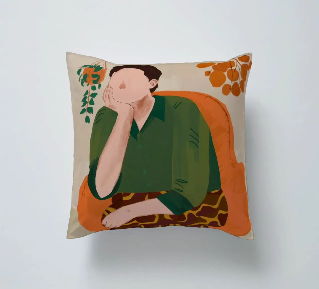Pensive Green Moment decorative cushion by Obs Canvas