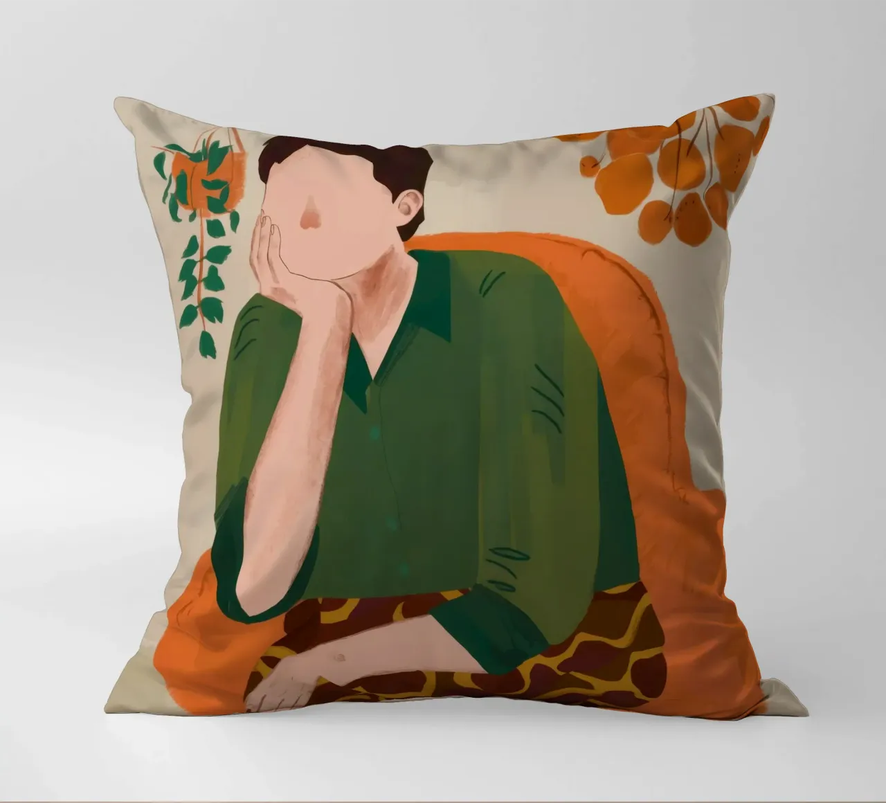 Pensive Green Moment decorative cushion by Obs Canvas
