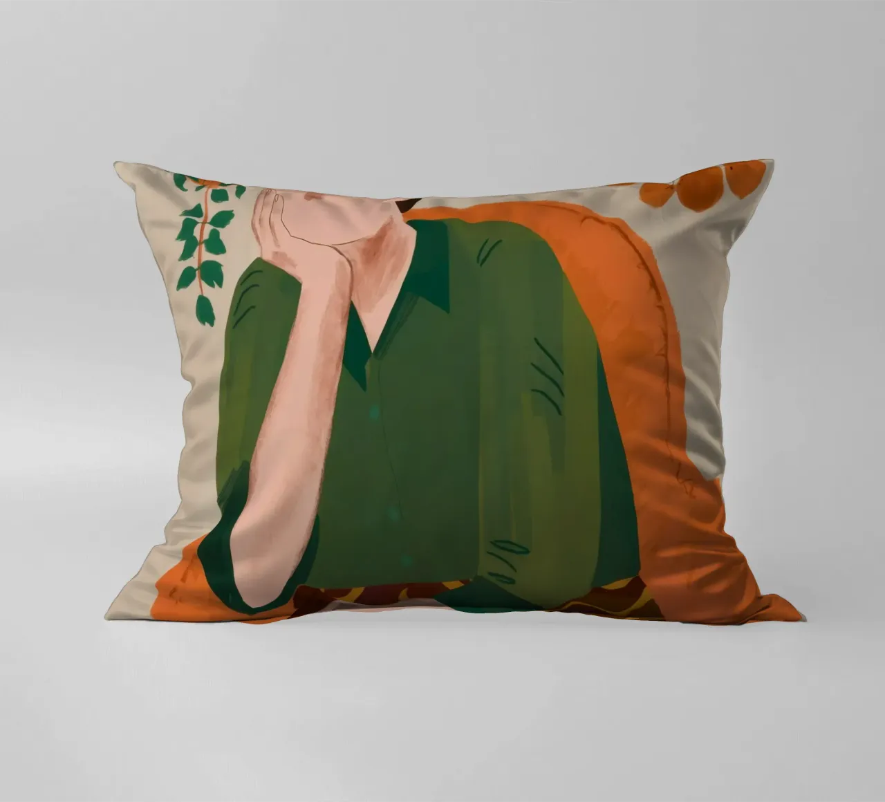 Pensive Green Moment decorative cushion by Obs Canvas