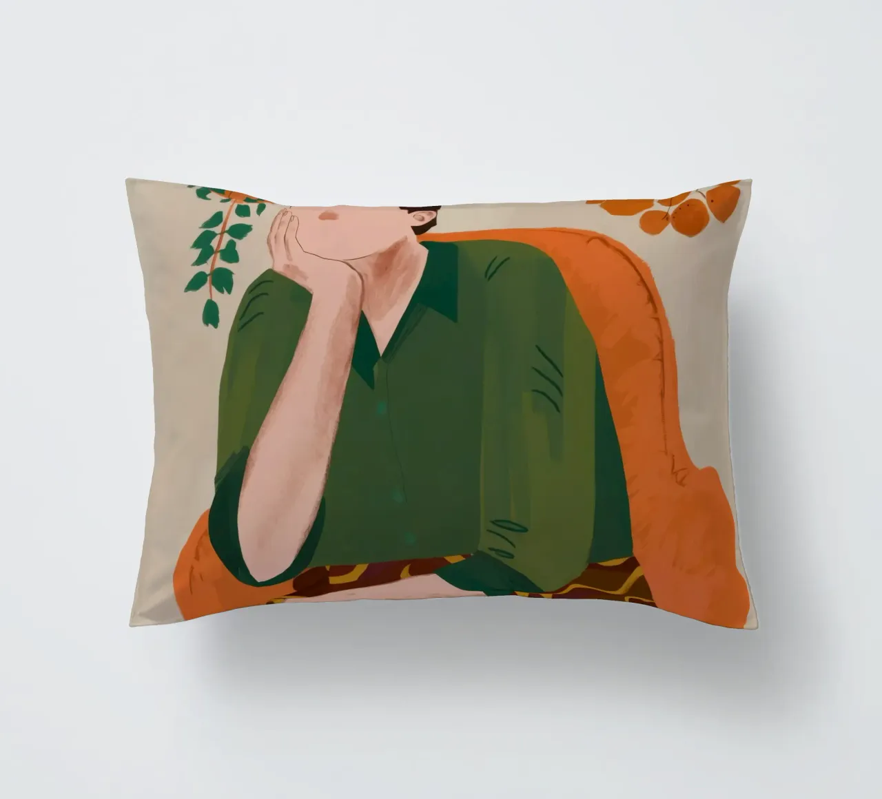 Pensive Green Moment decorative cushion by Obs Canvas
