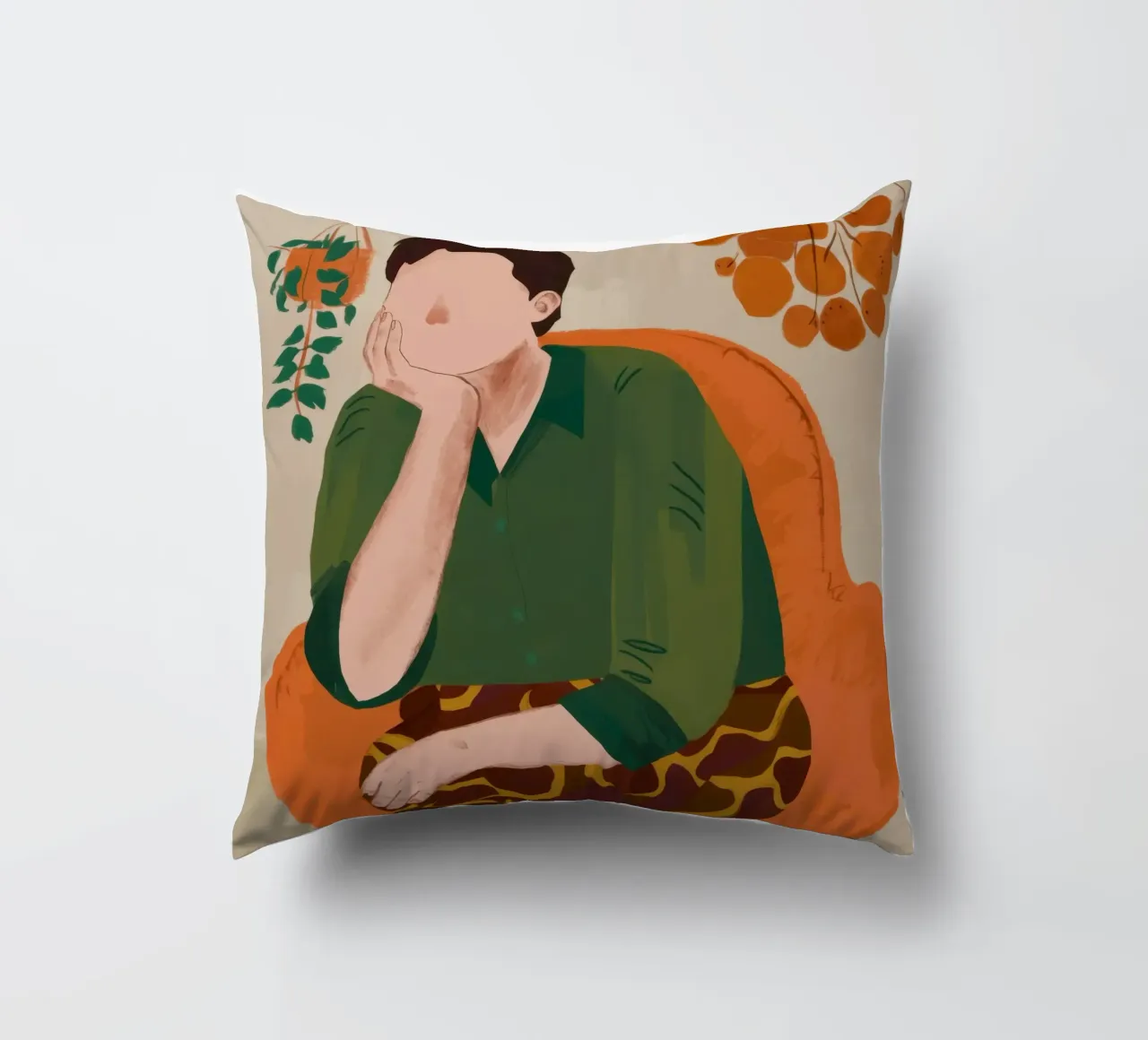 Pensive Green Moment decorative cushion by Obs Canvas