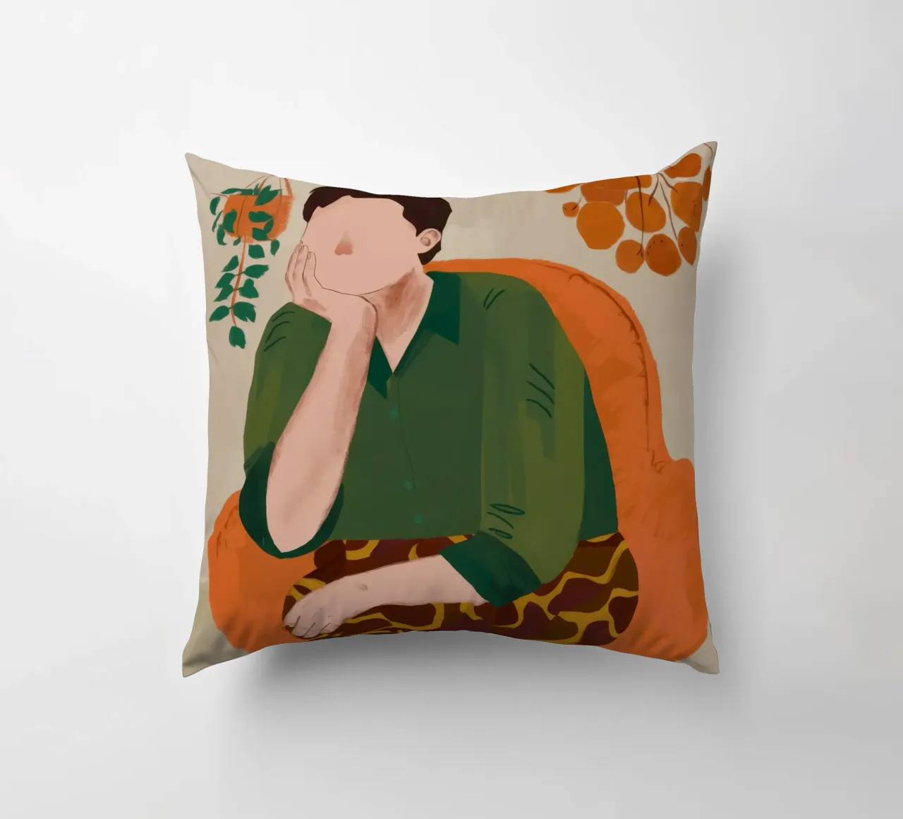 Pensive Green Moment decorative cushion by Obs Canvas