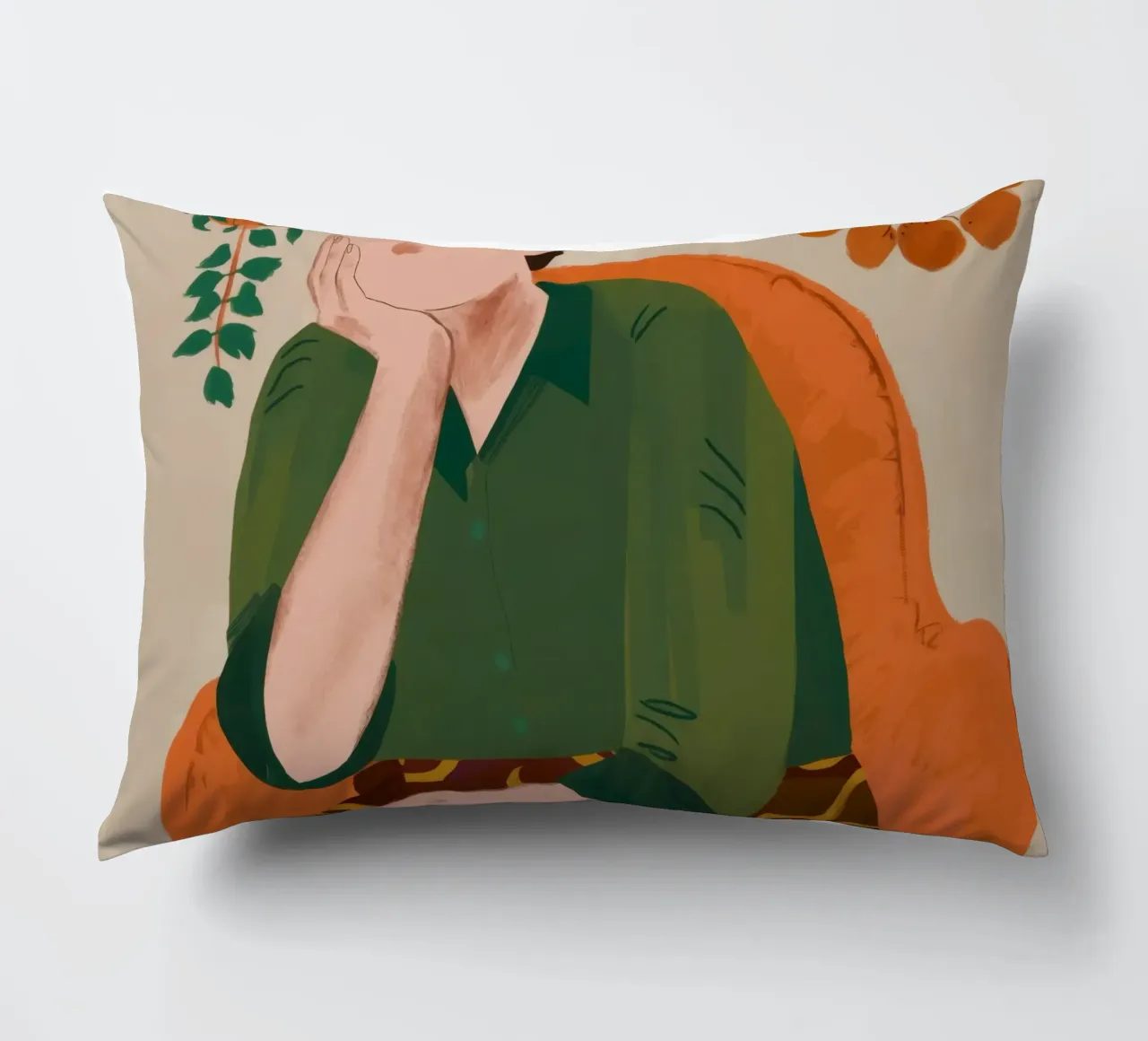Pensive Green Moment decorative cushion by Obs Canvas