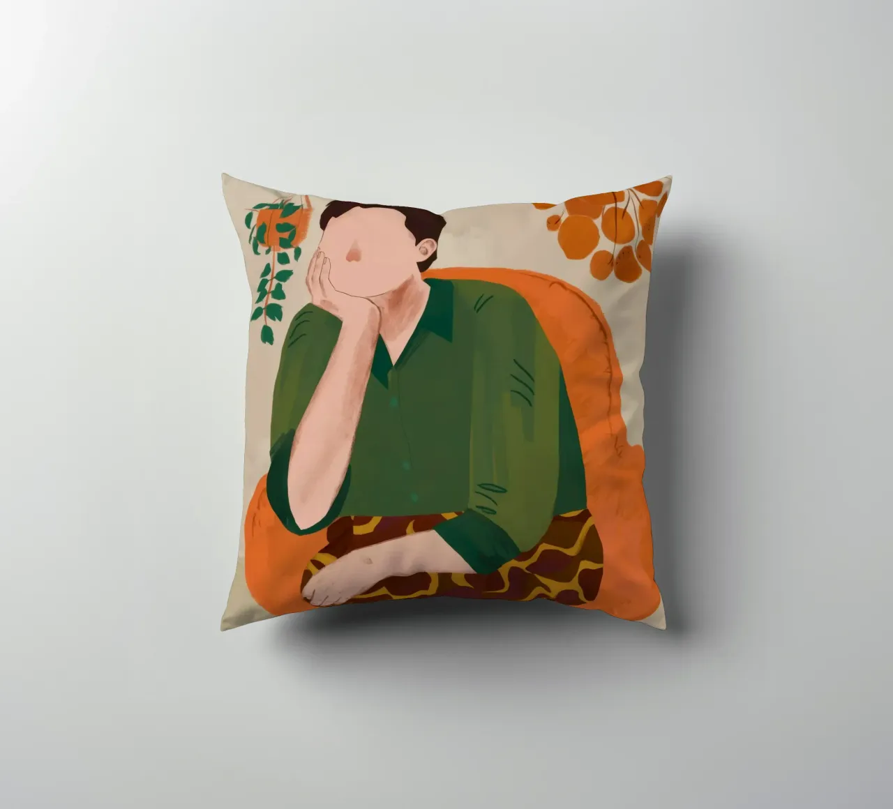 Pensive Green Moment decorative cushion by Obs Canvas