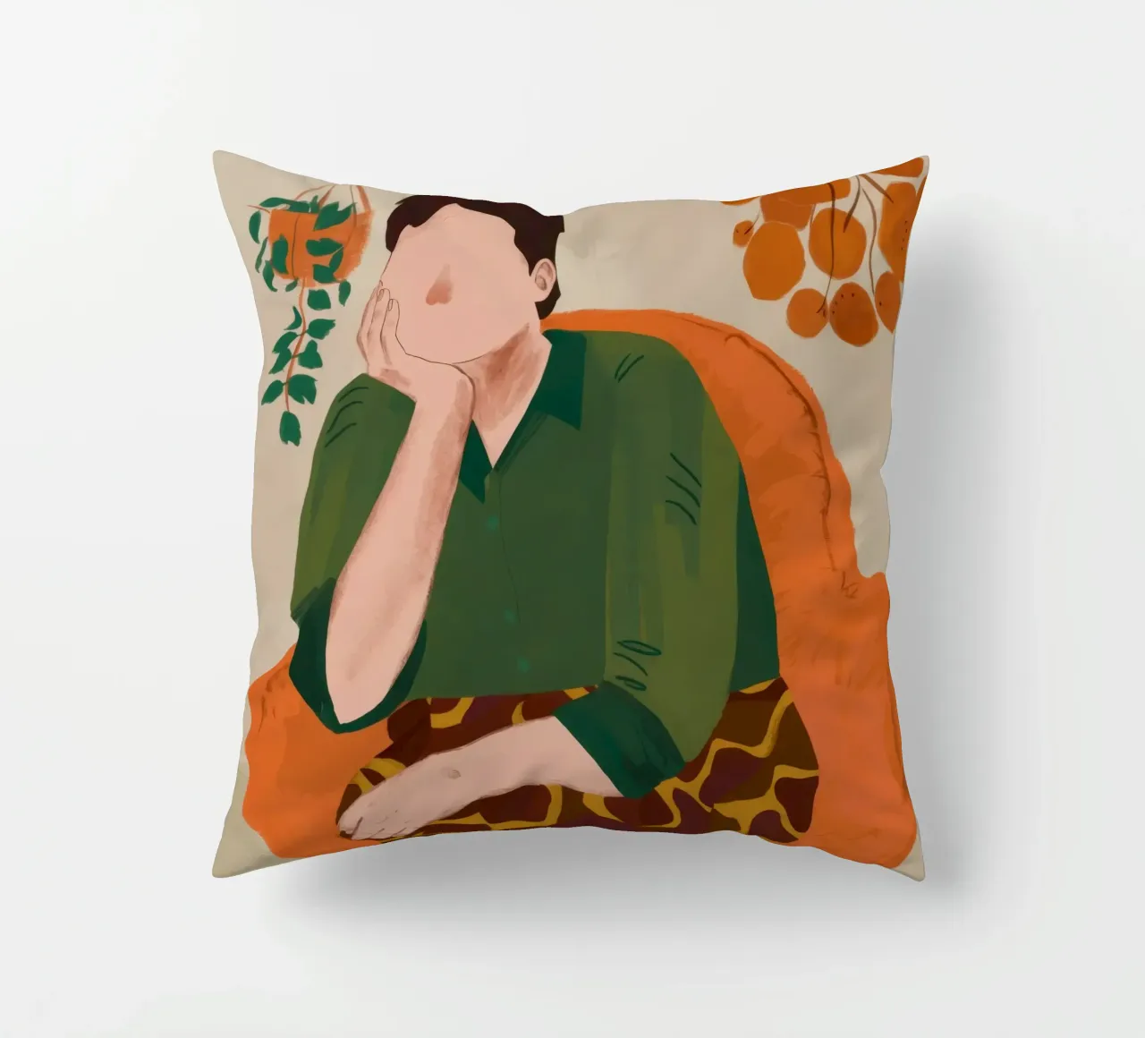Pensive Green Moment decorative cushion by Obs Canvas