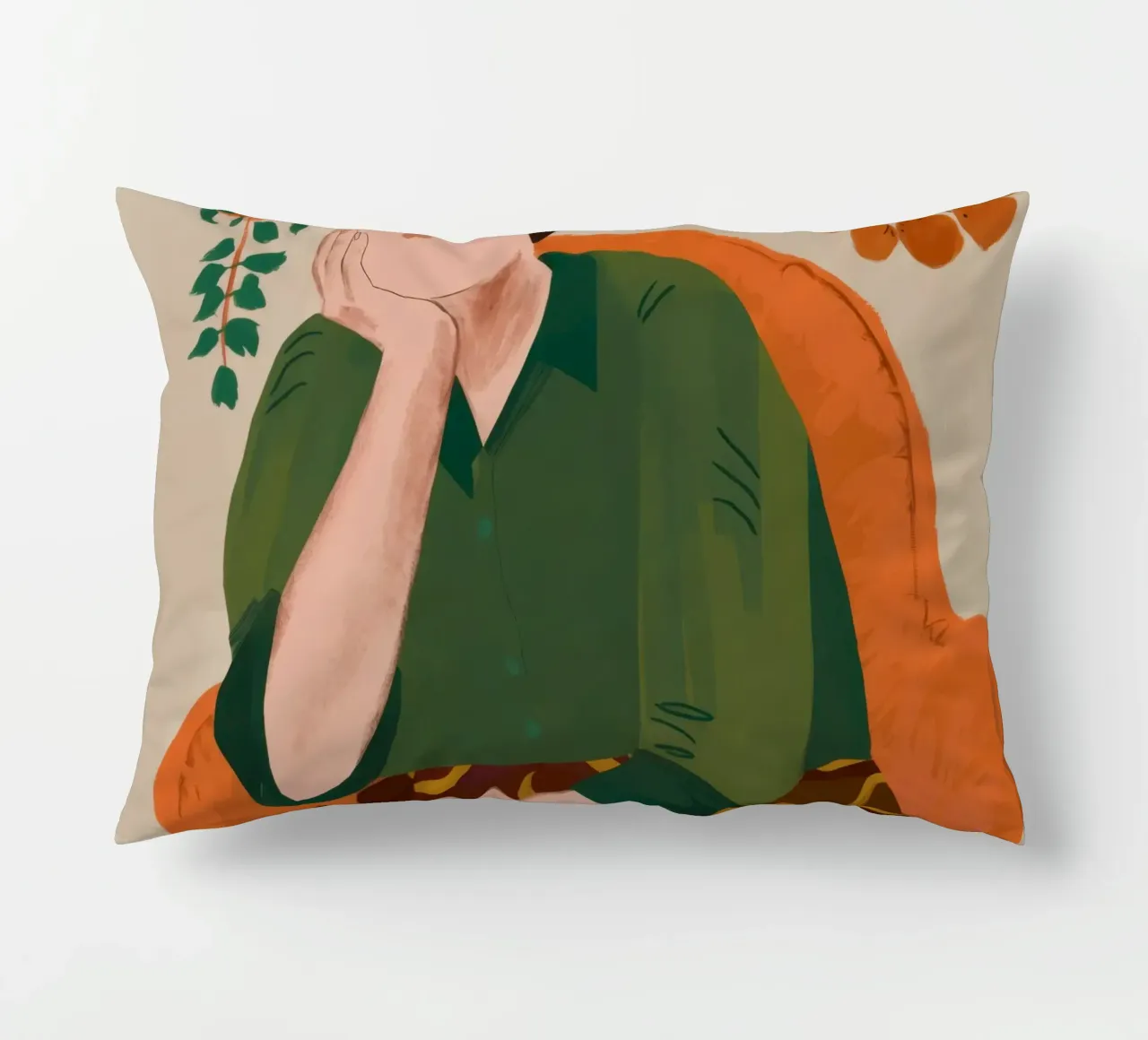 Pensive Green Moment decorative cushion by Obs Canvas