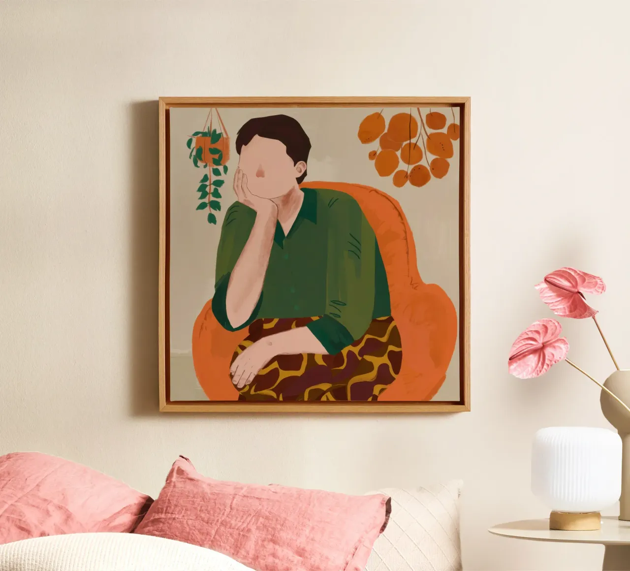 Peinzend groen moment canvas met Baklijst van Obs Canvas