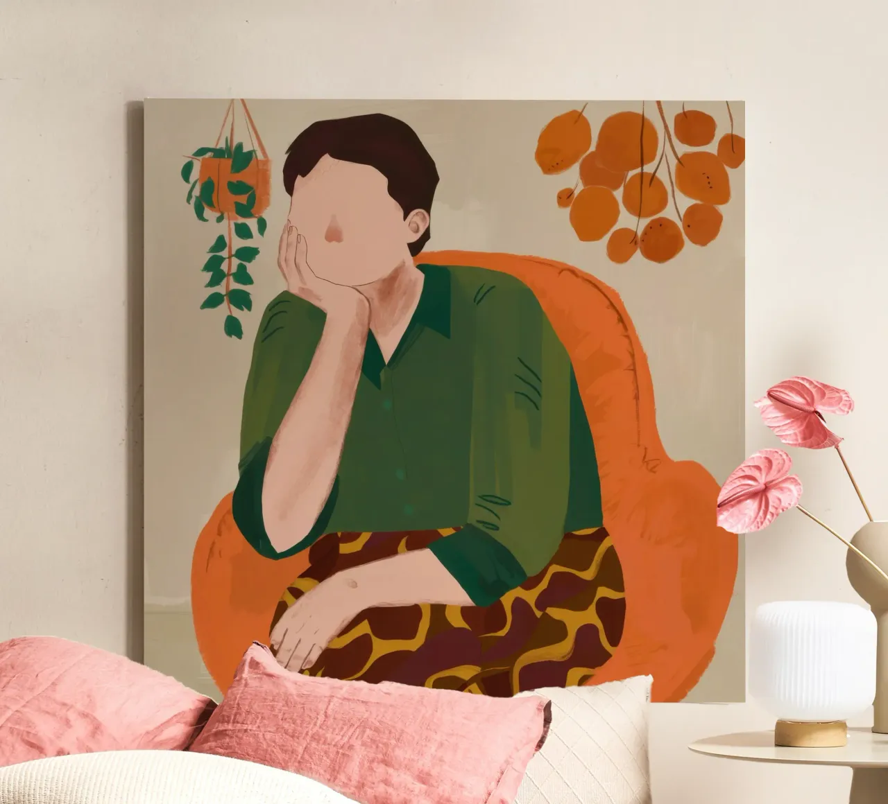 Peinzend groen moment canvas met Baklijst van Obs Canvas