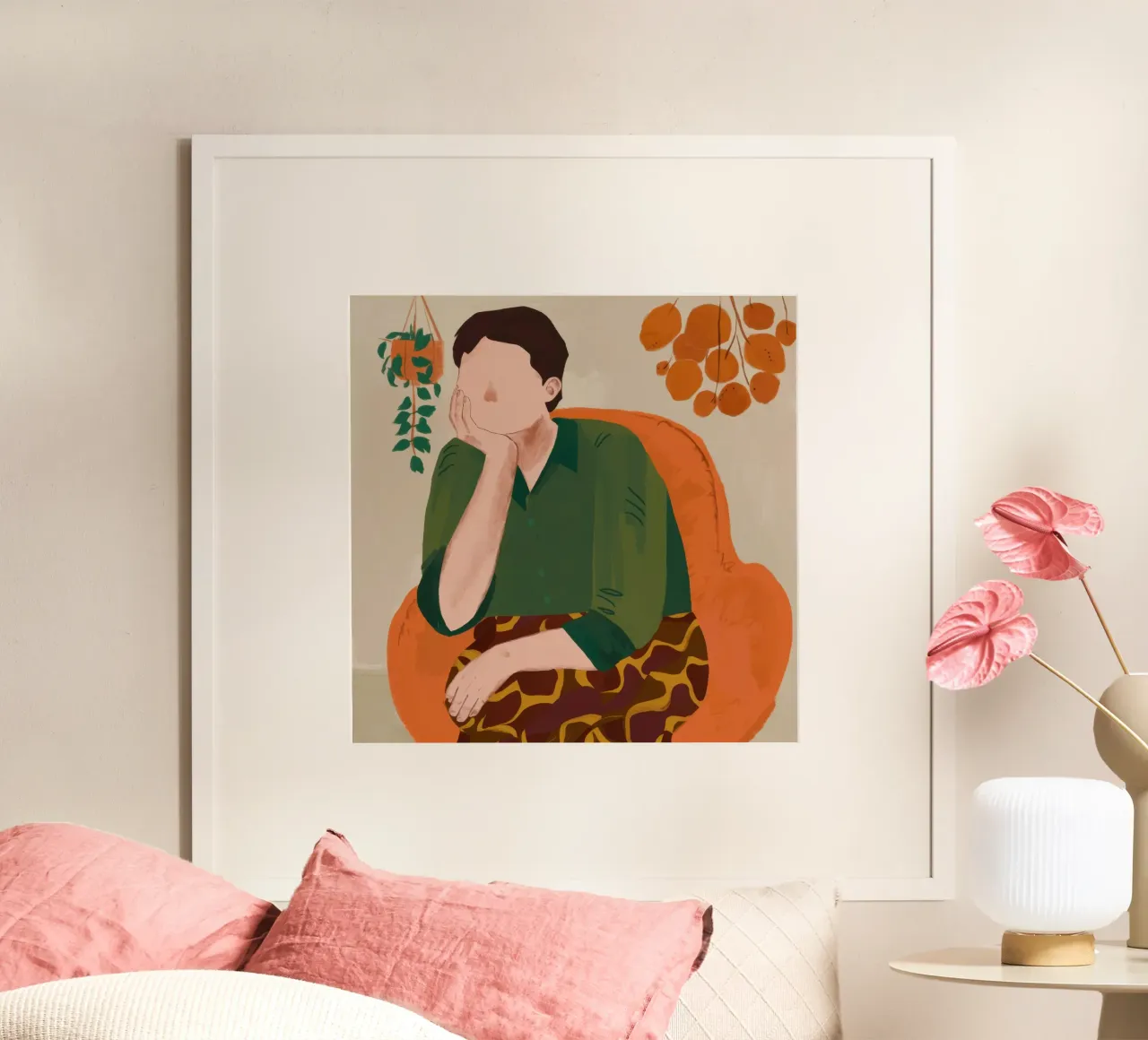 Peinzend groen moment poster met kunststof frame van Obs Canvas