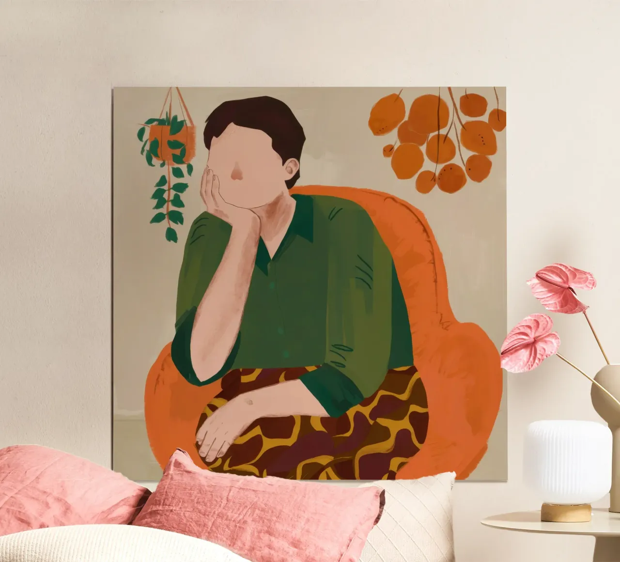 Peinzend groen moment poster met kunststof frame van Obs Canvas