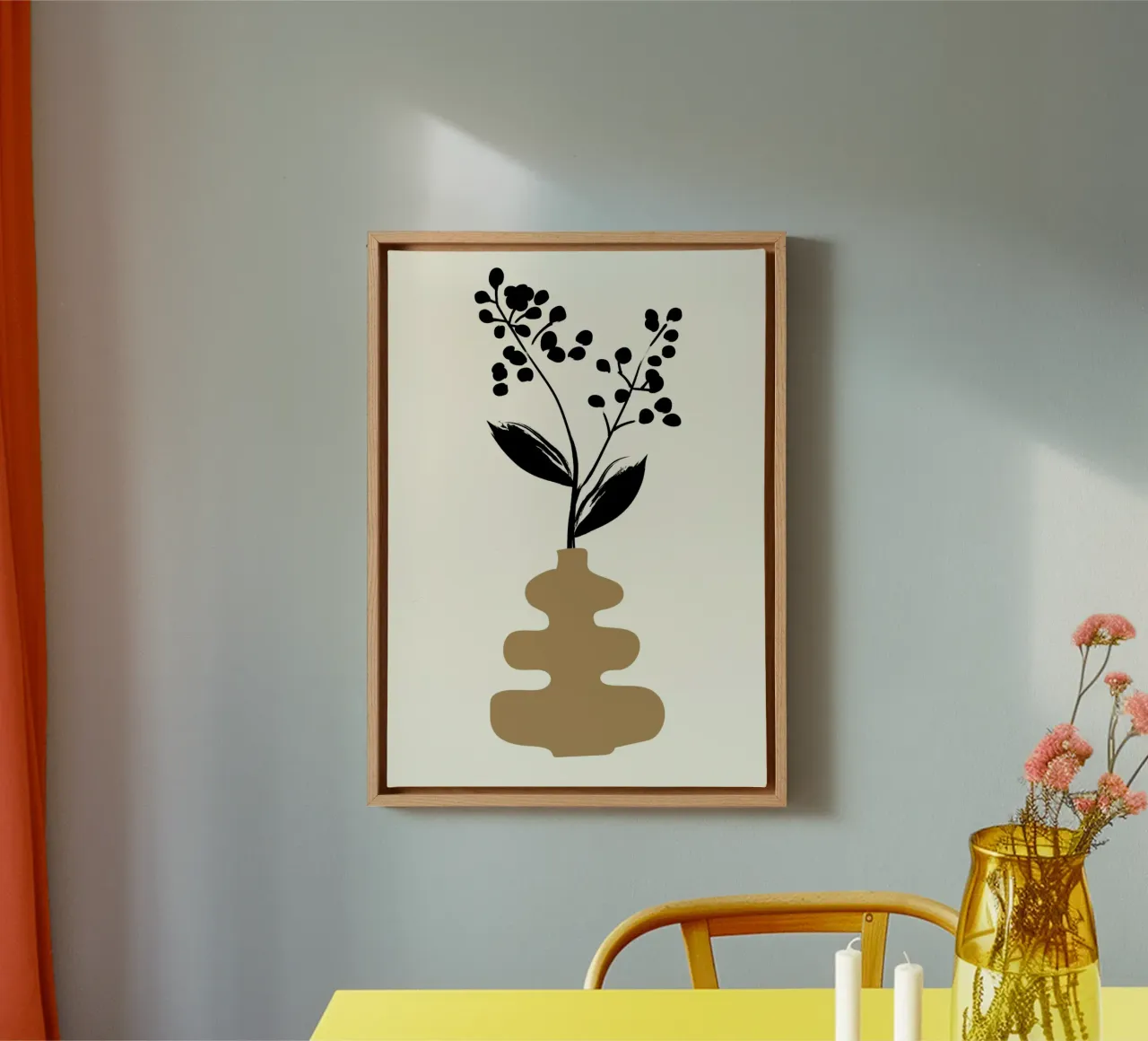 Boho Botanical Vase Minimalist Poster Print canvas with Floater frame by vintagepod