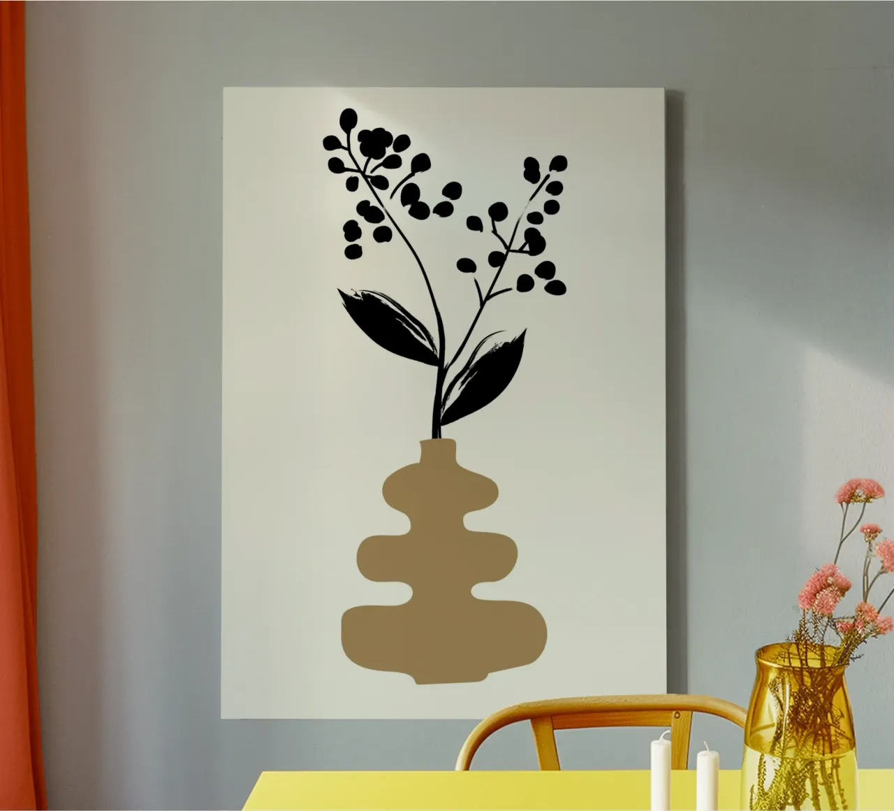 Boho Botanical Vase Minimalist Poster Print canvas with Floater frame by vintagepod