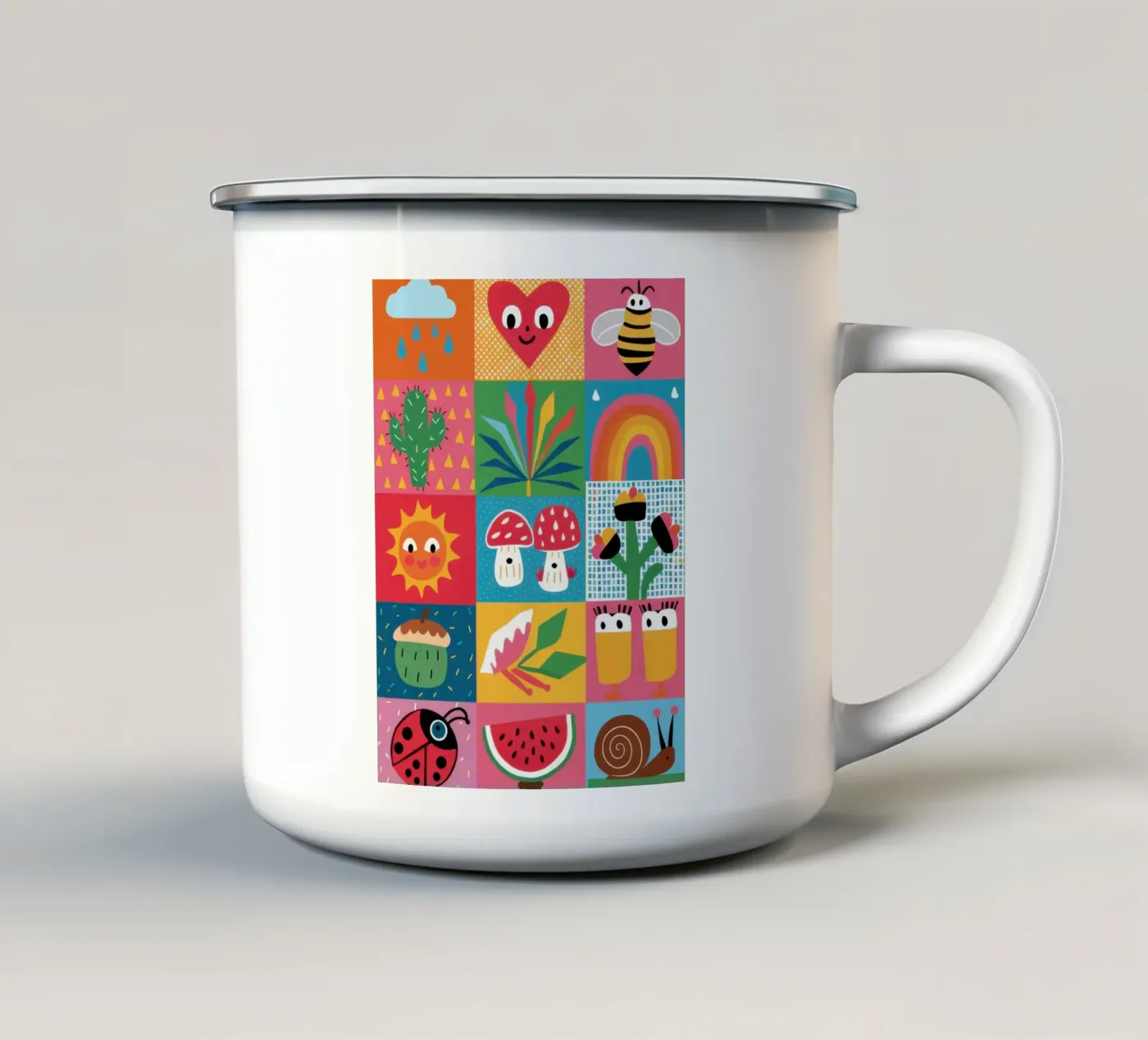 Cute Garden Patchwork enamel mug by Thistle Bloom